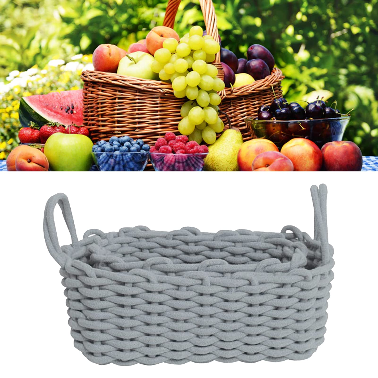 Cesto Portaoggetti in Corda di Cotone, Organizer da Scrivania Lavorato a Mano con Materiale Morbido per Giocattoli e Snack per Bambini (36x25x15 cm/14,2x9,8x5,9 pollici)