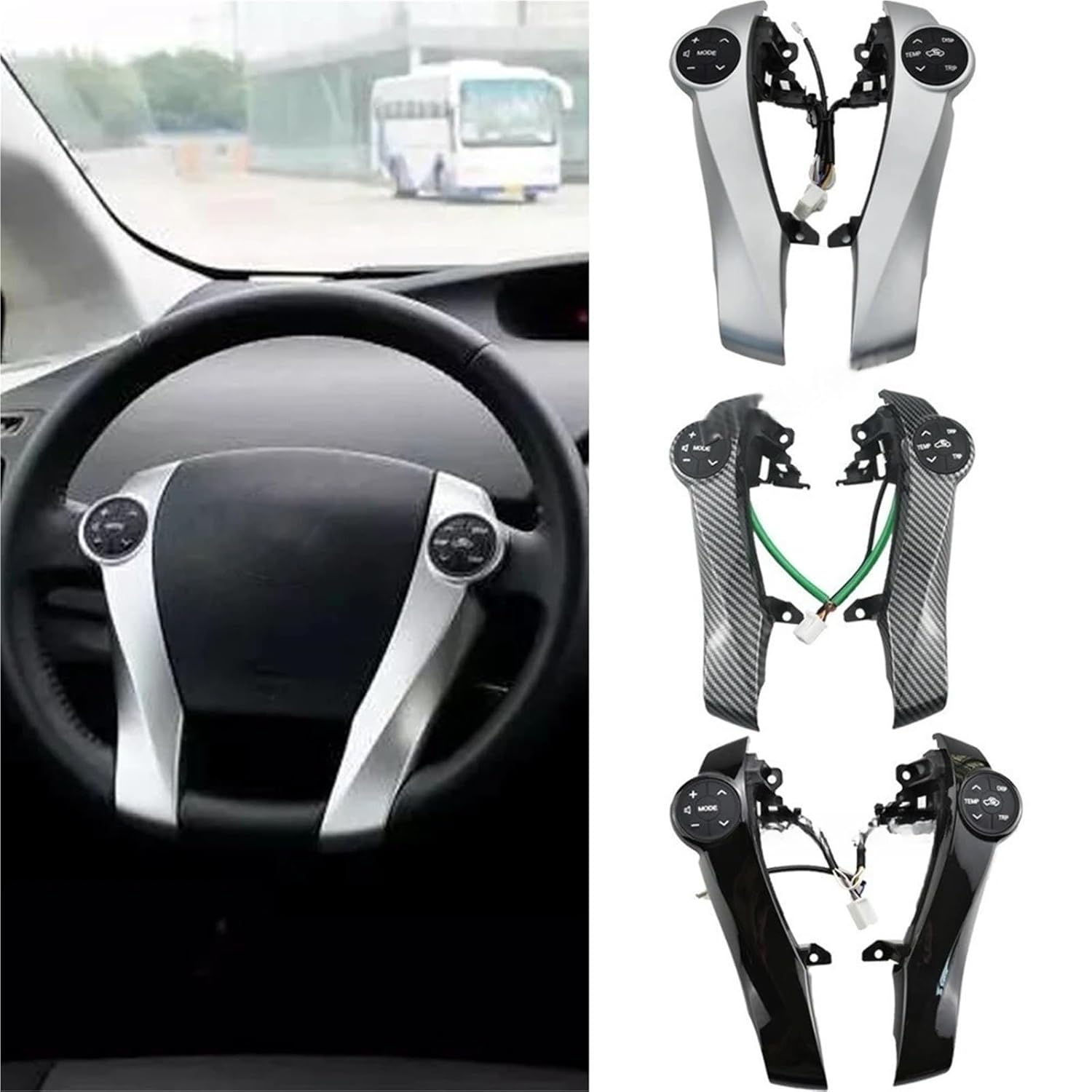Car Cruise Control Steering Wheel Buttons Switch Compatible with Toyota Prius C US 2012-2017 2014 45186-47030(Silvery)