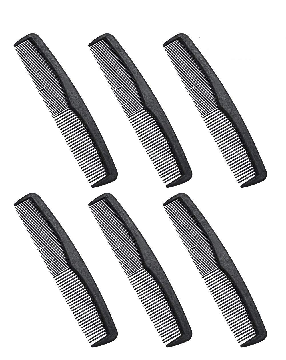 Shapenty 7 Inch Classic Black Plastic Hair Comb Pocket Men’s Beard Mustache Comb Bulk for Hairdressing Grooming and Styling, 6PCS