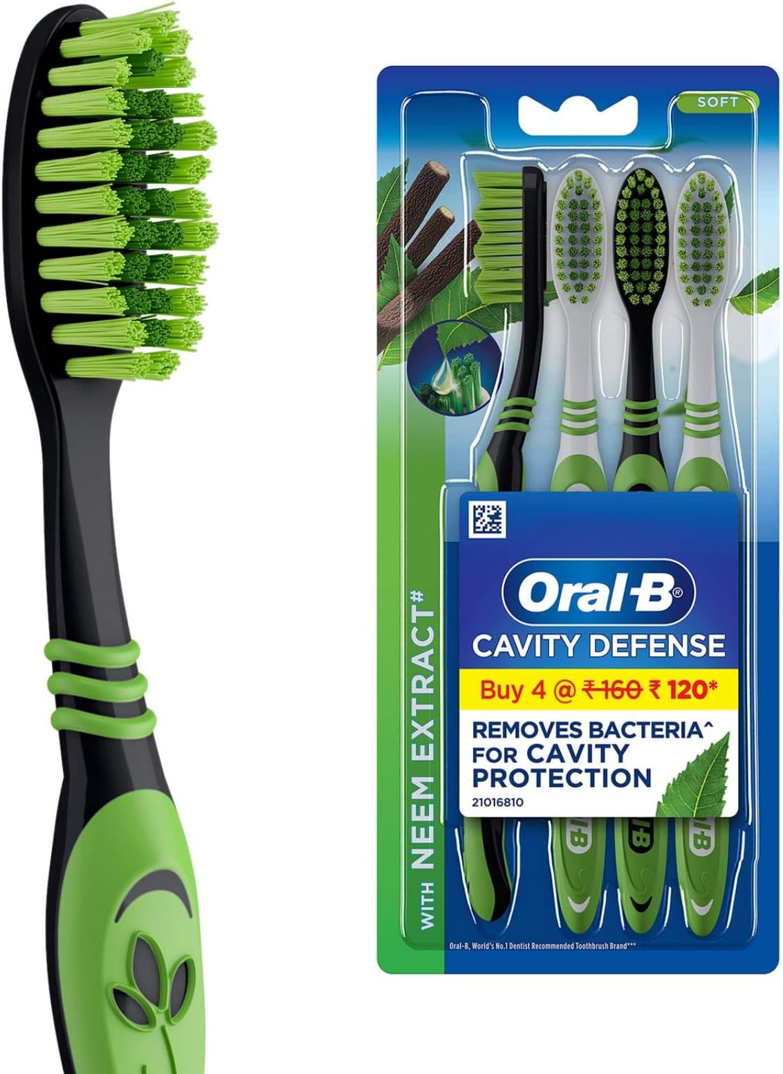 Procter & Gamble Cavity Defense Soft Manual Toothbrush For Adults, Neem Extract Soft Bristles, Removes Bacteria For Cavity Protection, Multicolour, Dentist Recommended Brand (Pack Of 4)