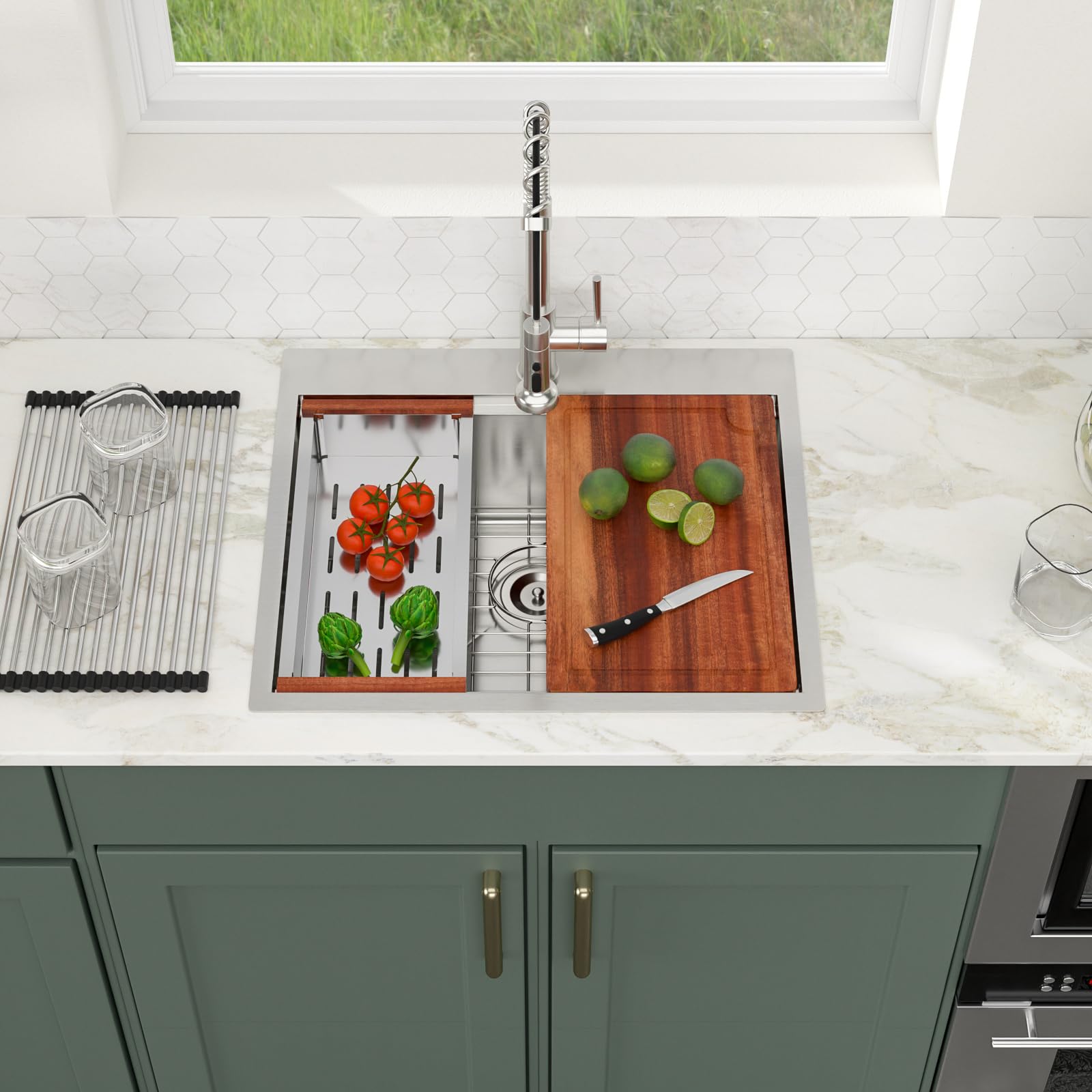 25 Inch Kitchen Sink Drop In Logmey 25x22x9 Inch Workstation Topmount Sinks Stainless Steel 18 Gauge Single Bowl Kitchen Bar Sink Bowl