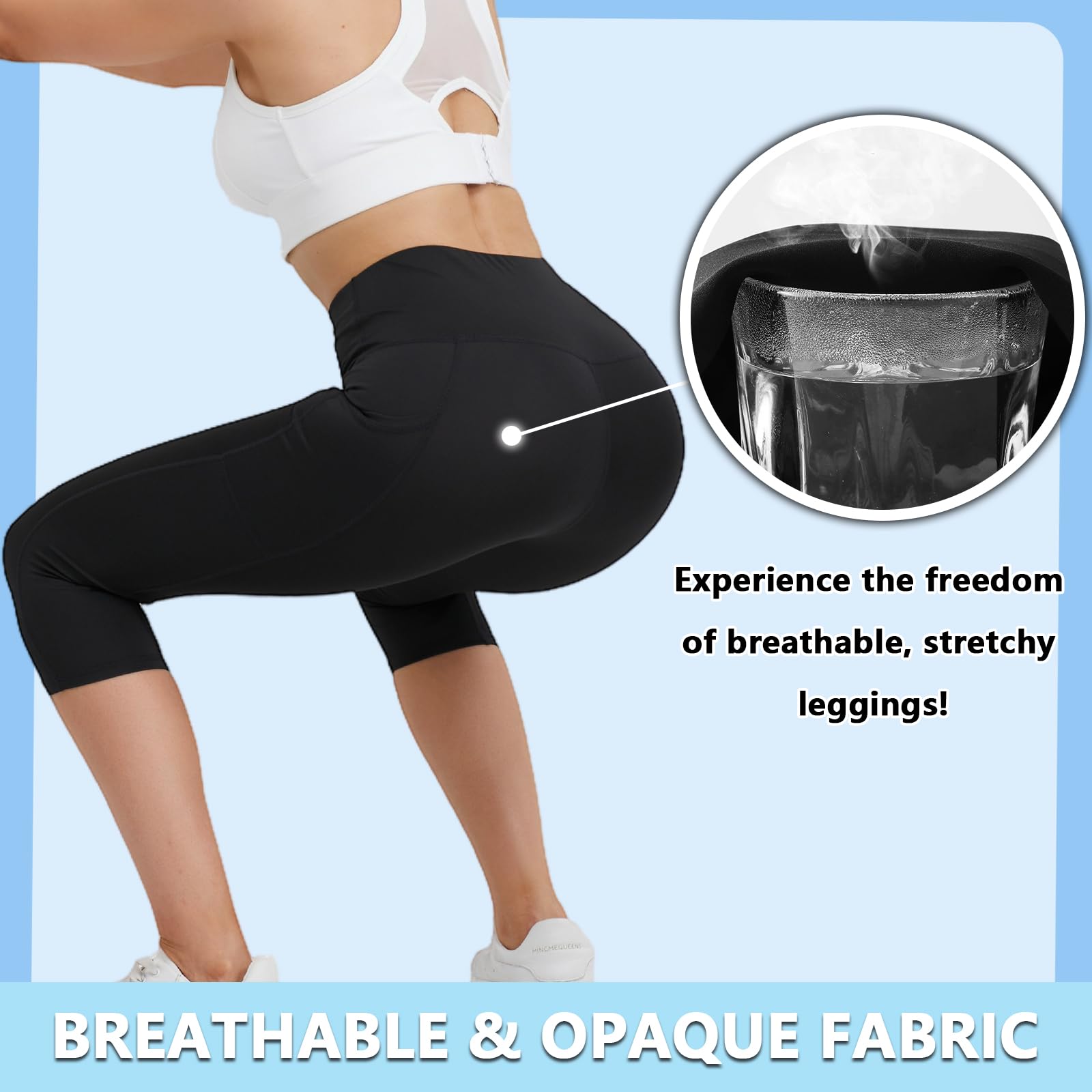 Merlvida Capri Legginsy damskie z wysokim stanem, sportowe legginsy z kieszeniami, nieprzejrzyste, krótkie, sportowe, elastyczne, czarne, spodnie 7/8, na lato, do jogi, siłowni, fitnessu
