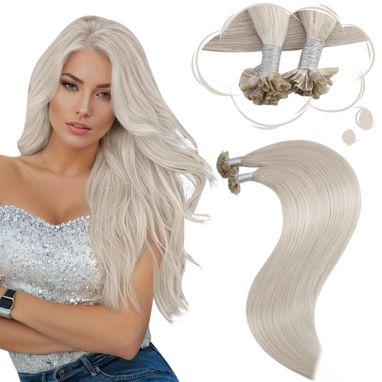 Moresoo Pre Bonded Hair Extensions White Blonde 18 Inch 1g/s 50G U Tip Hair Extensions Real Human Hair Hot Fusion Remy Hair Blonde #60A 50 Strands