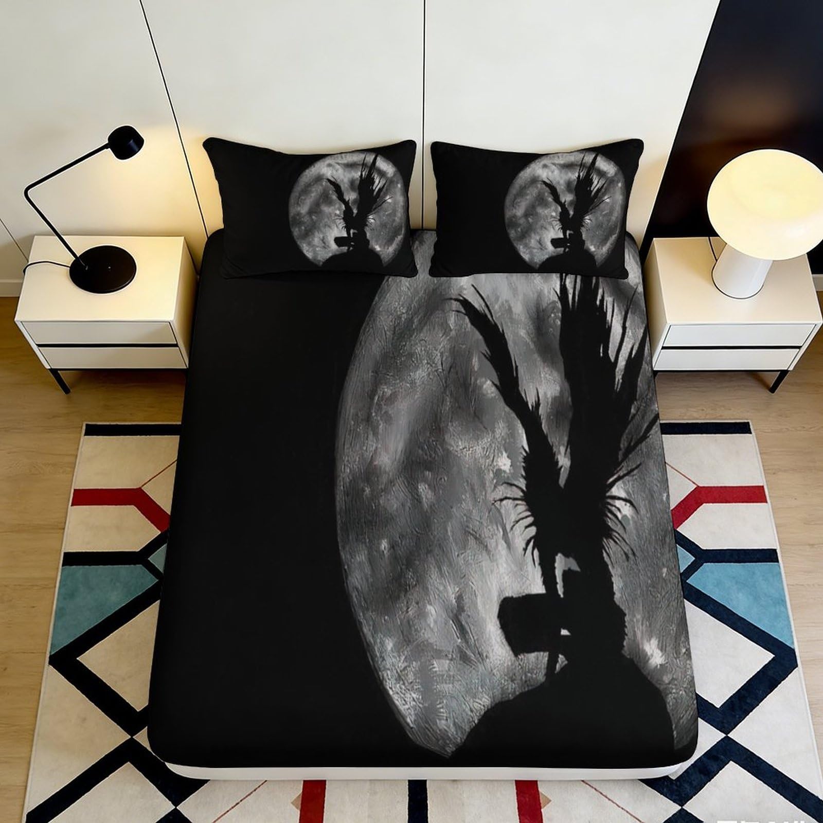 3D Printed Moon Black Fitted Sheet Microfiber Soft Astronaut Bed Cover for Bedroom Dorm Mattress Protection Decor 90x200x25cm
