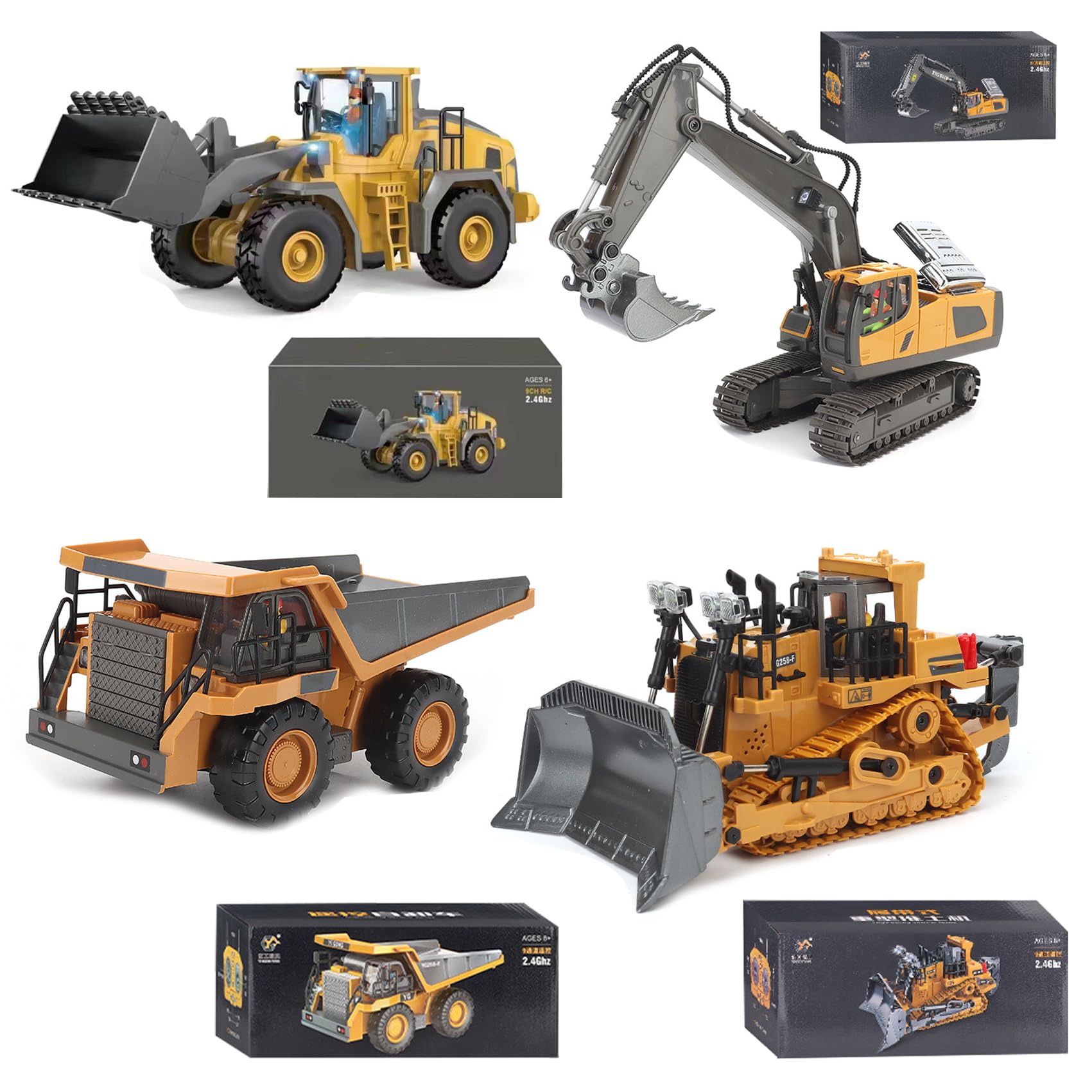Construction Rc, Remote Control Excavator with Cool Lights & Sounds, 2.4ghz Rc Excavator for Adults - Alloy Material, Complete Control over the Construction Site (4Pcs)
