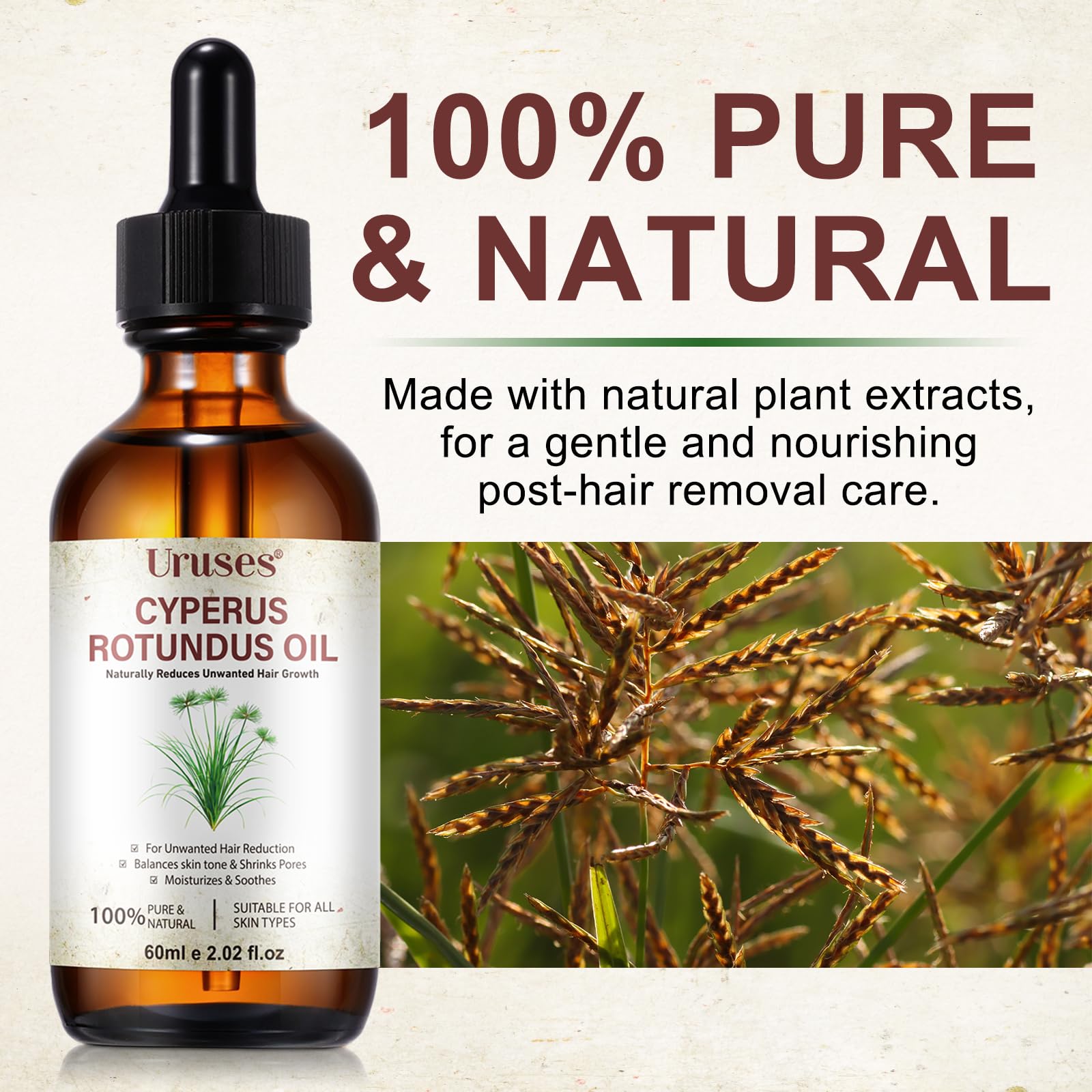 3Pack Cyperus Rotundus Oil, Natural Cyperus Rotundus Oil for Hair Removal, Reduces Unwanted Hair Growth, Moisturizes & Soothes The Skin, Suitable for All Skin Types