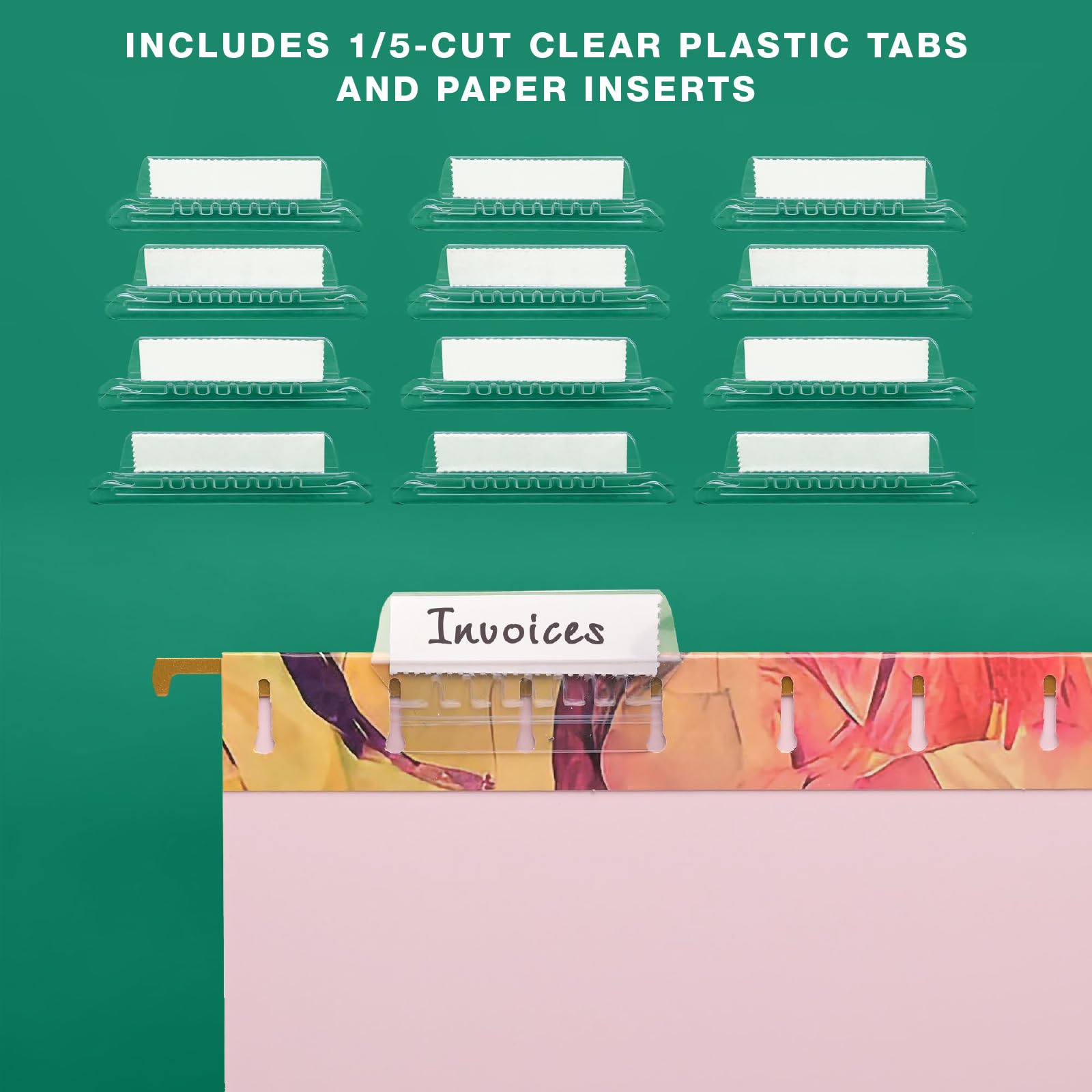 Global Printed Products Kit de carpetas colgantes de diseño de lujo, incluye cesta colgante de metal, 12 carpetas colgantes, 24 carpetas de archivos, pestaña de corte de 1/3, posiciones surtidas
