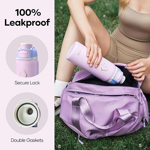 Miniatura 6 de BUZIO Botella de agua aislada de 32 onzas, de acero inoxidable con tapa para chug, tapa de bloqueo a prueba de fugas, asa de transporte, boca ancha,