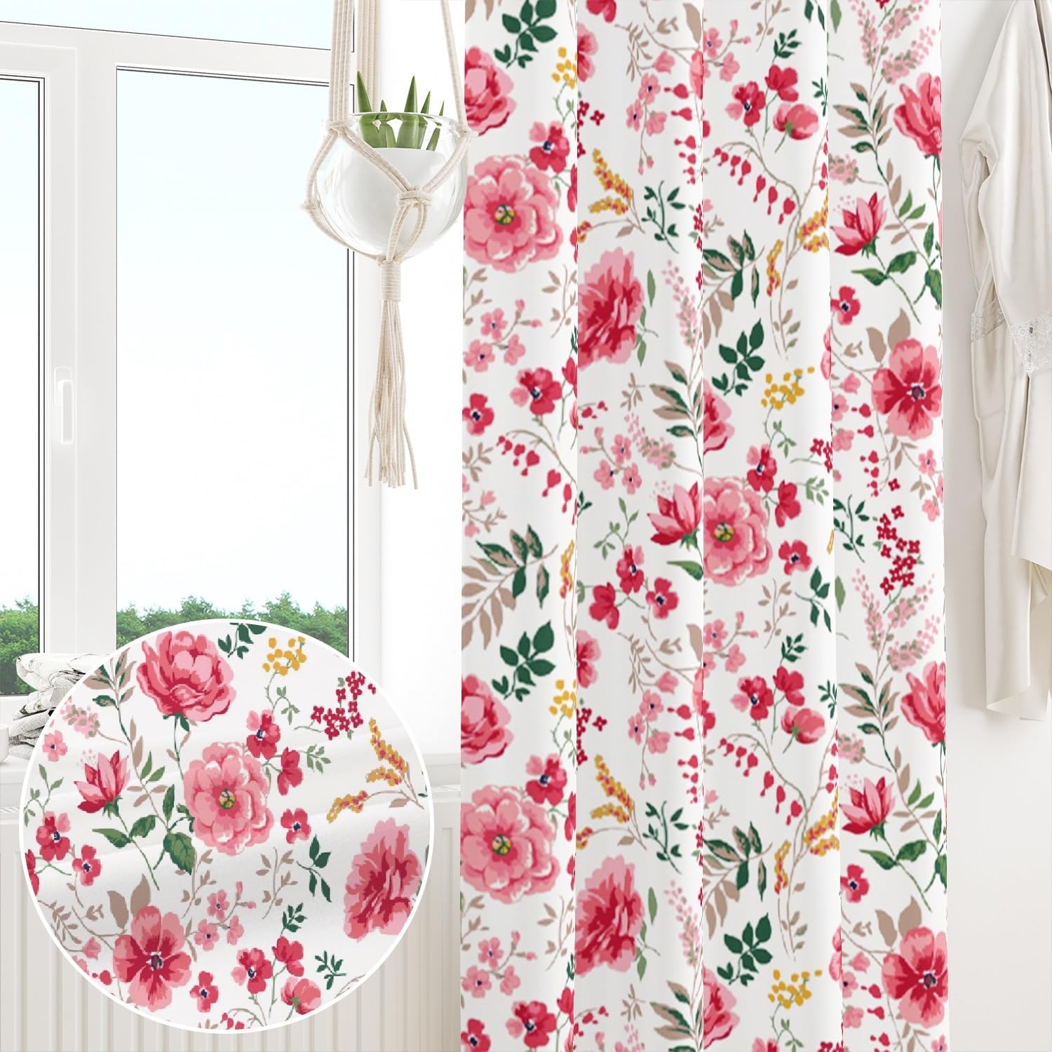 135x245cm Rideau à œillets fleuri Rose Fleuri Esthétique Botanique Fermière Style champêtre Rideaux isolants Thermiques Oeillets Occultants Rideaux pour Chambre de fille Salon,1 panneau simple