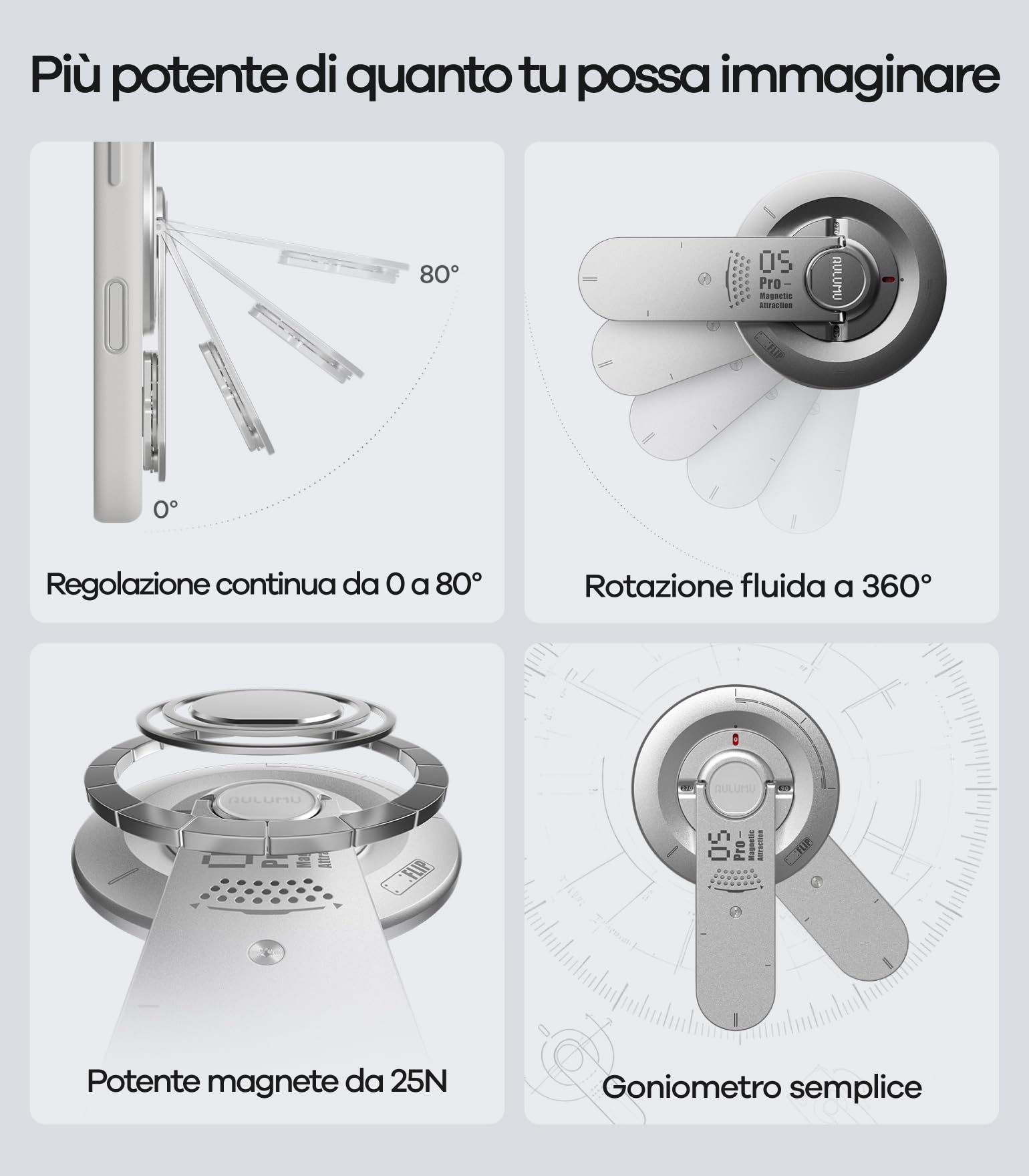 Aulumu G05 Pro Supporto Anello Cellulare per MagSafe EDC Multiuso, Regolazione dell'angolo di rotazione, Ultraleggero Sottile con Cacciavite/Lima/Lama per sega/Ago per SIM/Coltellino multiuso, Nero
