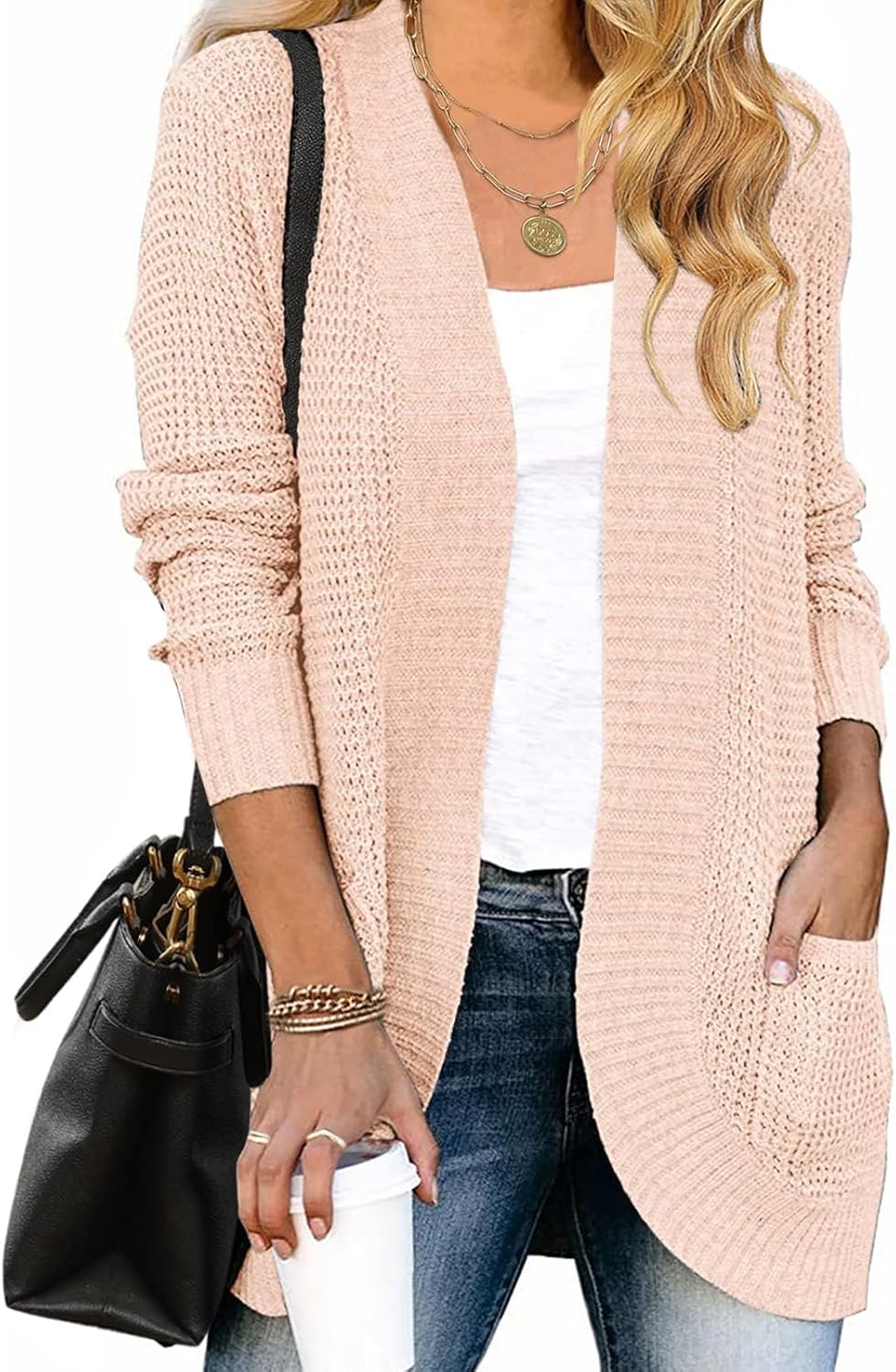ZESICA Women's Fall Winter 2025 Long Sleeve Open Front Casual Lightweight Soft Knit Cardigan Sweater Outerwear