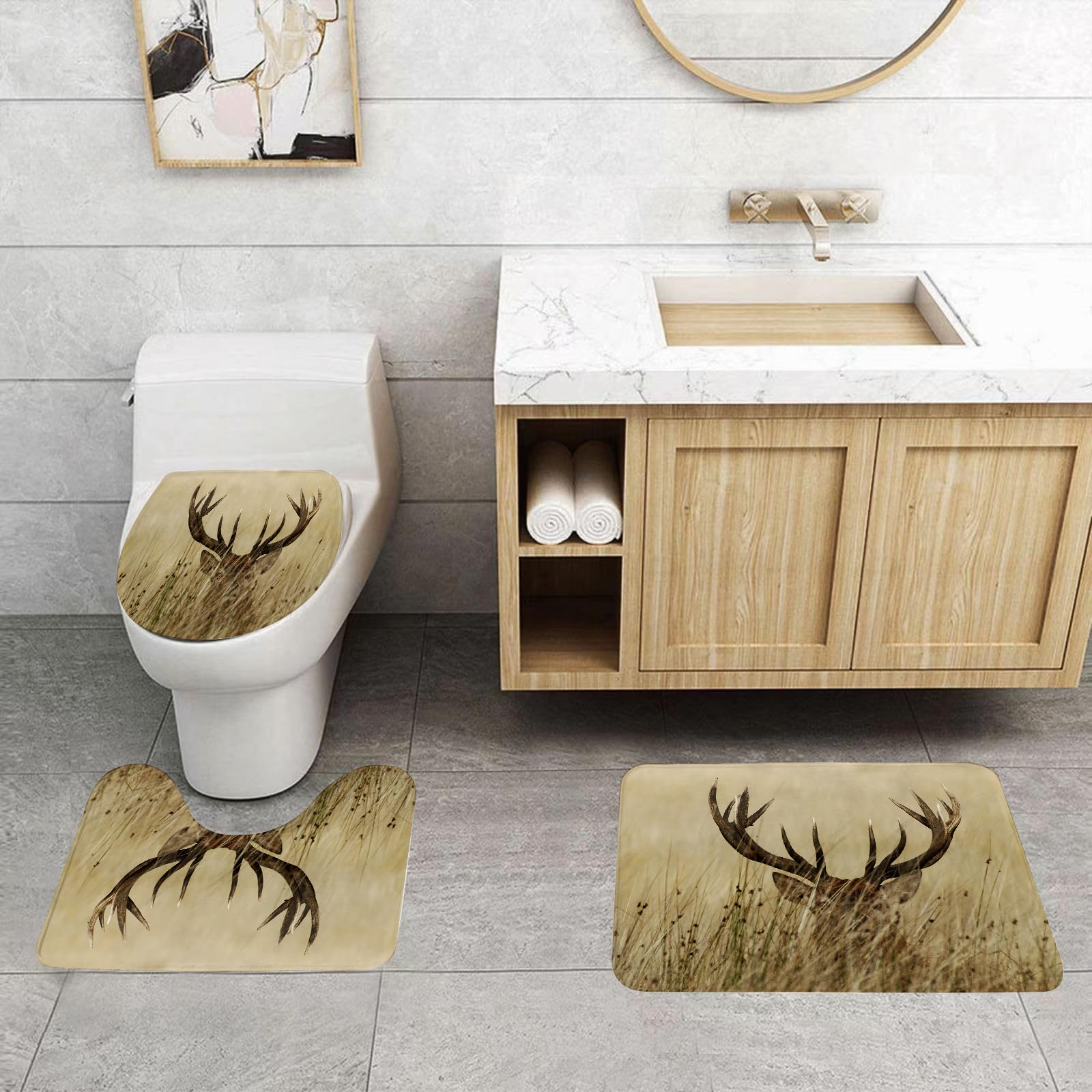 Set di 3 tappetini da Bagno, Lavabili in Lavatrice e Antiscivolo, in Morbida Fibra Superfine.