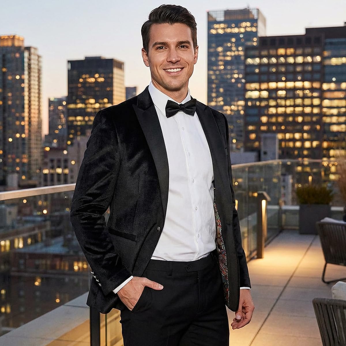 Men's Velvet Blazer One Button Casual Tuxedo for Men Blazer Lapel Prom Party Wedding Banquet - Image 3