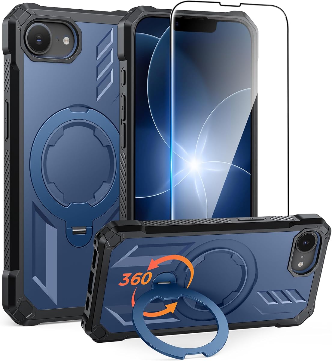 FNTCASE for iPhone 17e Case, iPhone 16e Phone Cover, 360 Magnetic Kickstand | Screen Protector, Compatible with MagSafe, Heavy Duty 20FT Military-Grade Drop Protection, Non-Slip, Shockproof Rugged