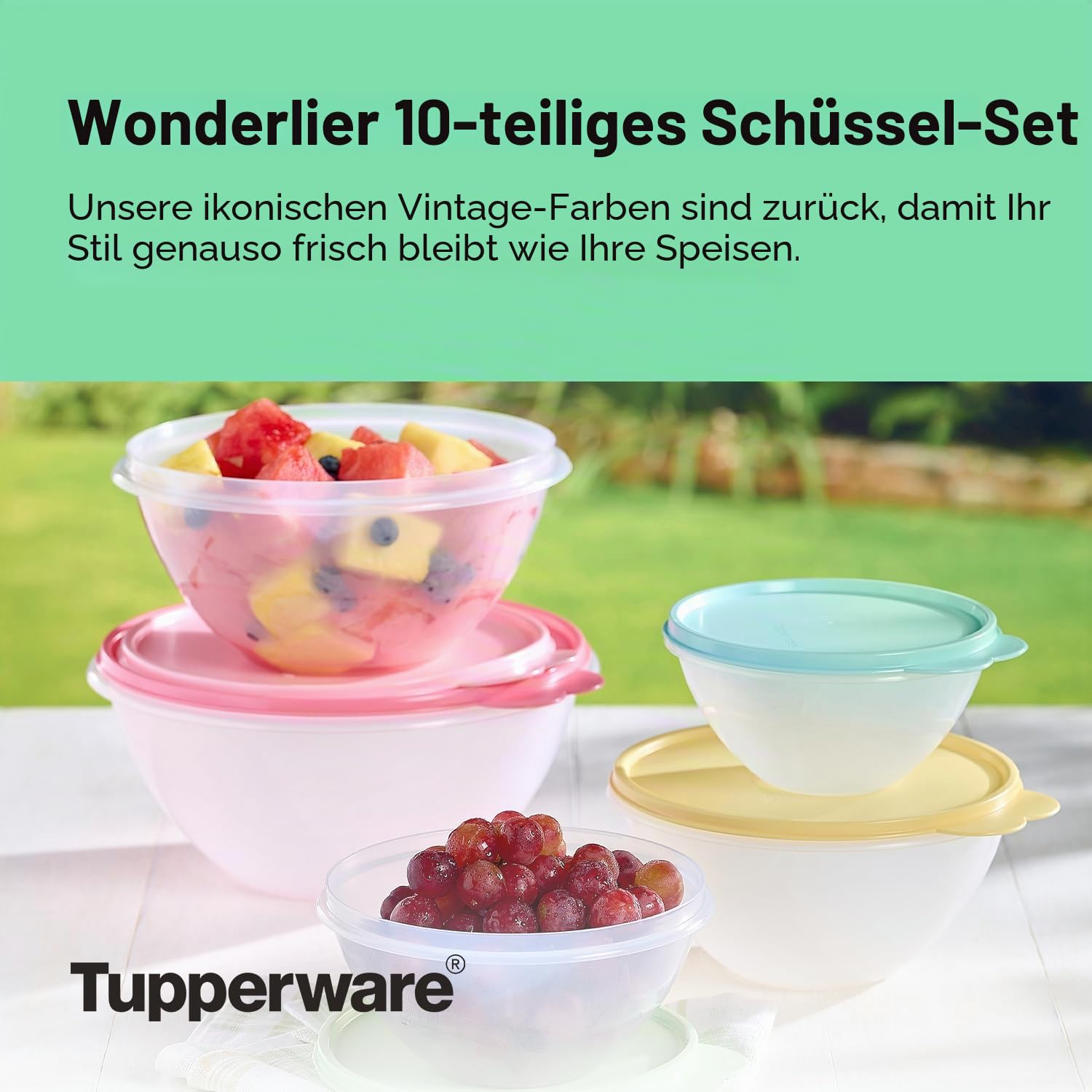 Tupperware Heritage Wonderlier Lebensmittelbehälter-Set, 10 Stück, Vintage-Farben – spülmaschinenfest und BPA-frei – (5 Behälter + 5 Deckel)