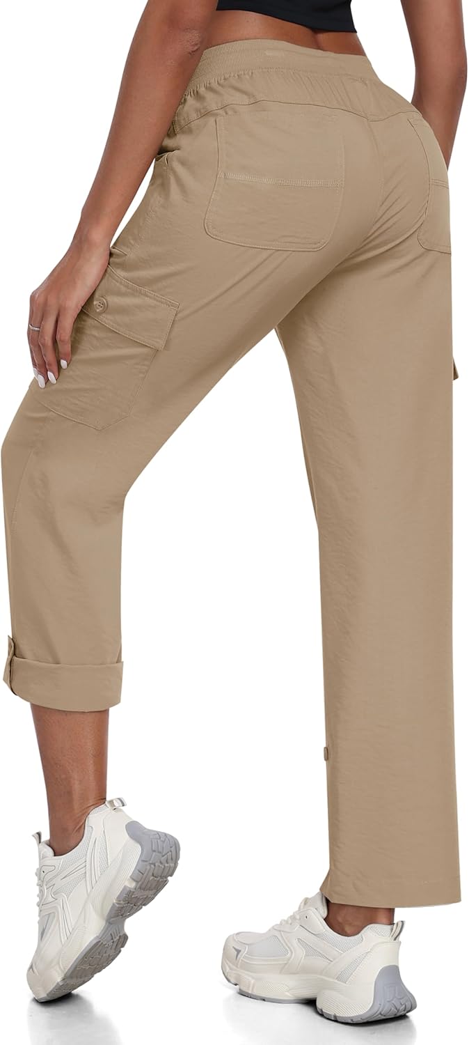MoFiz Women's Hiking Pants Roll Up Convertible Capri Pant Lightweight Quick Dry Outdoor Travel Athletic Pants Pockets