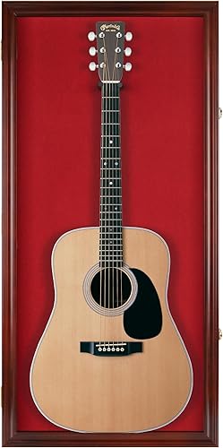 Miniatura 3 de Vitrina grande para guitarra acústica de 406in se adapta a la mayoría de guitarras con cerradura acabado caoba fondo rojo acabado caoba