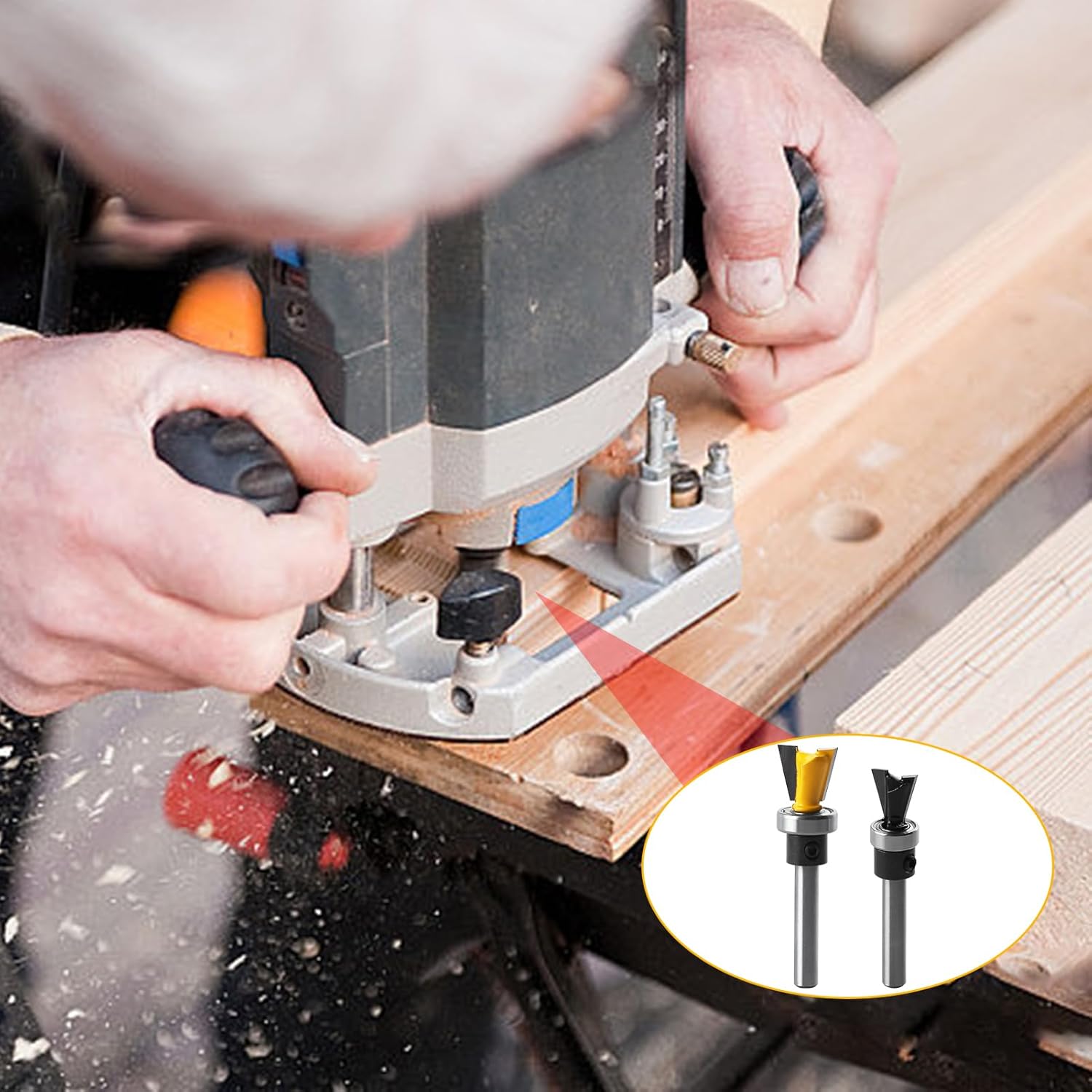 2PCS Dovetail Router Bits 1/4 Inch Shank Dovetail Joint Router Bit Set 1/2 and 5/8 Inch Cutting Diameter Carbide Dovetail Joint Router Bit with Bearing Woodworking for Furniture Building