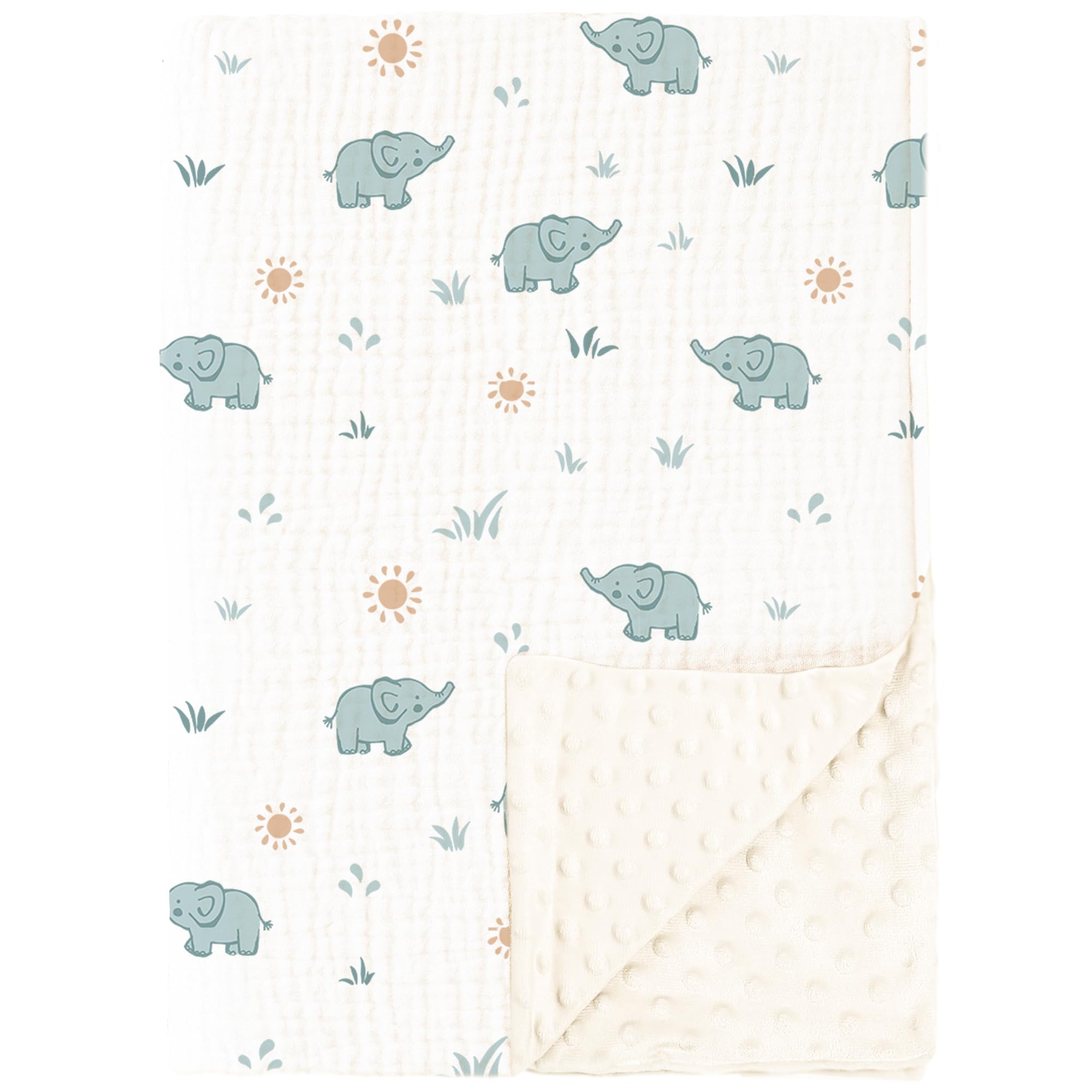 Konssy Mantas de bebé unisex para niños y niñas, mantas minky súper suaves con parte delantera de muselina de algodón y respaldo de forro polar punteado, mantas de cama impresas para recién nacidos