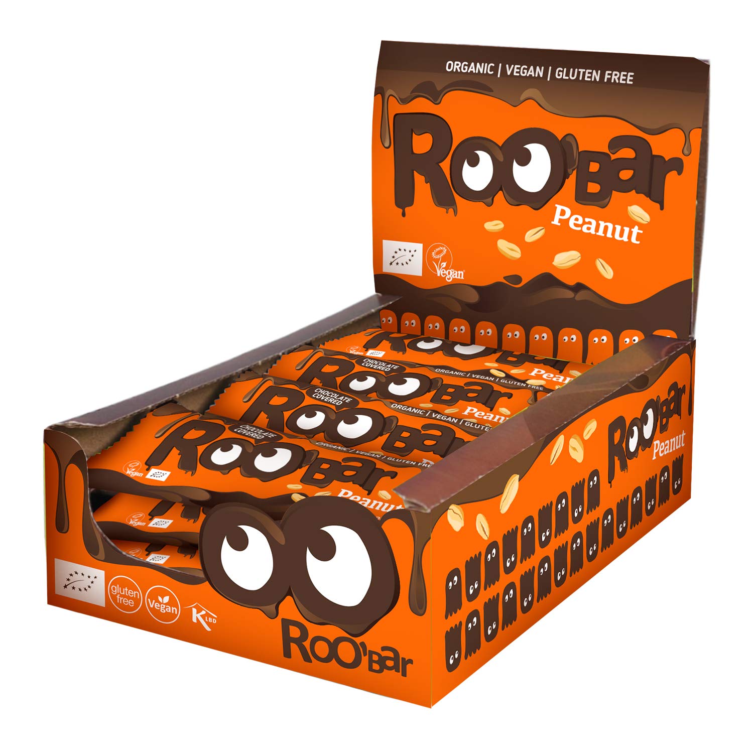 Roobar Chocolate Covered Peanut Bar – 100% Organic Vegan Bar. Dairy & Gluten Free, No Added Refined Sugar, 16 x 30g