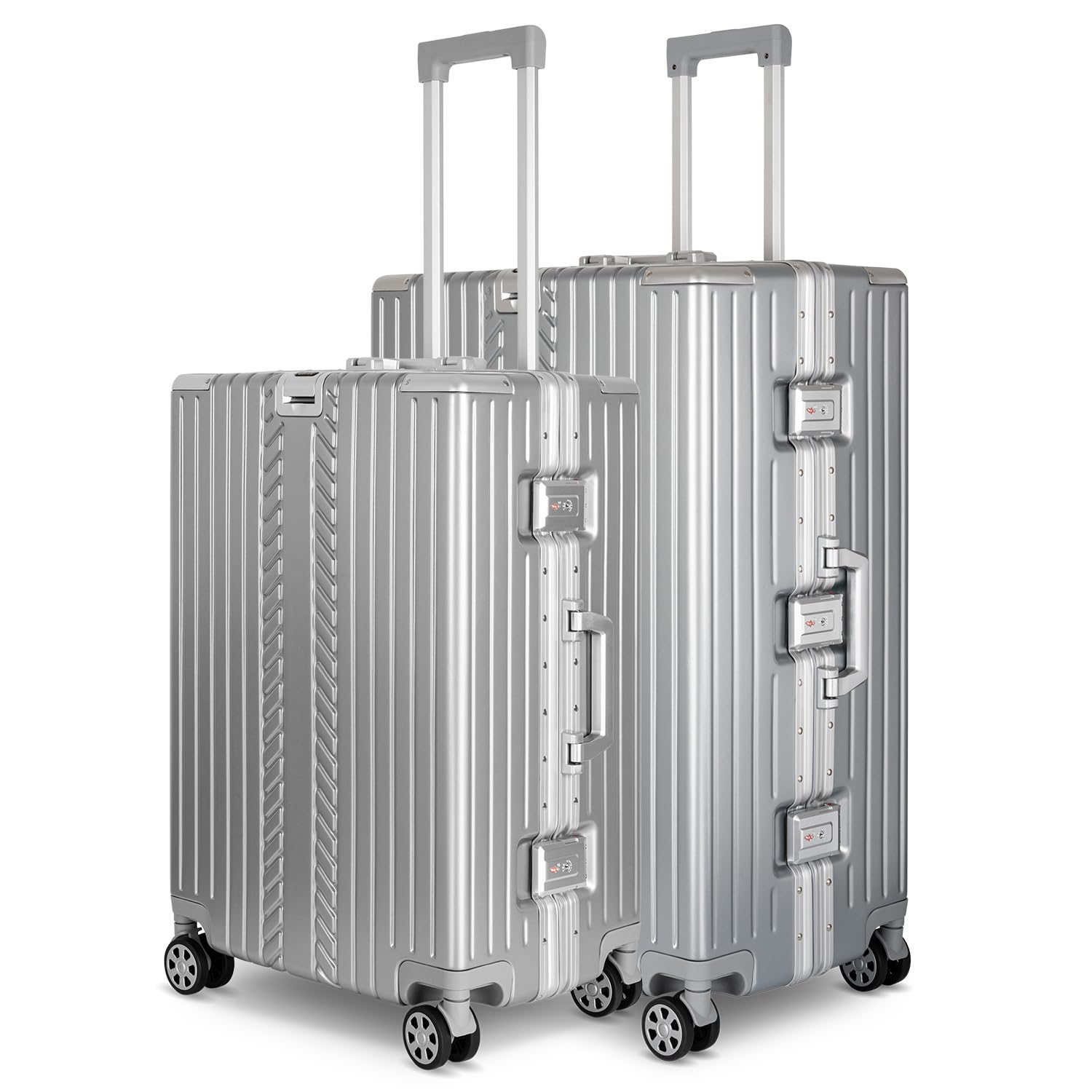 WINLIFE Zestaw ekonomiczny L+XL walizka podróżna z aluminiową ramą z tworzywa ABS i zamkiem numerycznym TSA, walizka Checkin L (65 cm) + walizka XL (75 cm), twarda obudowa, srebrna, srebro, L+XL,