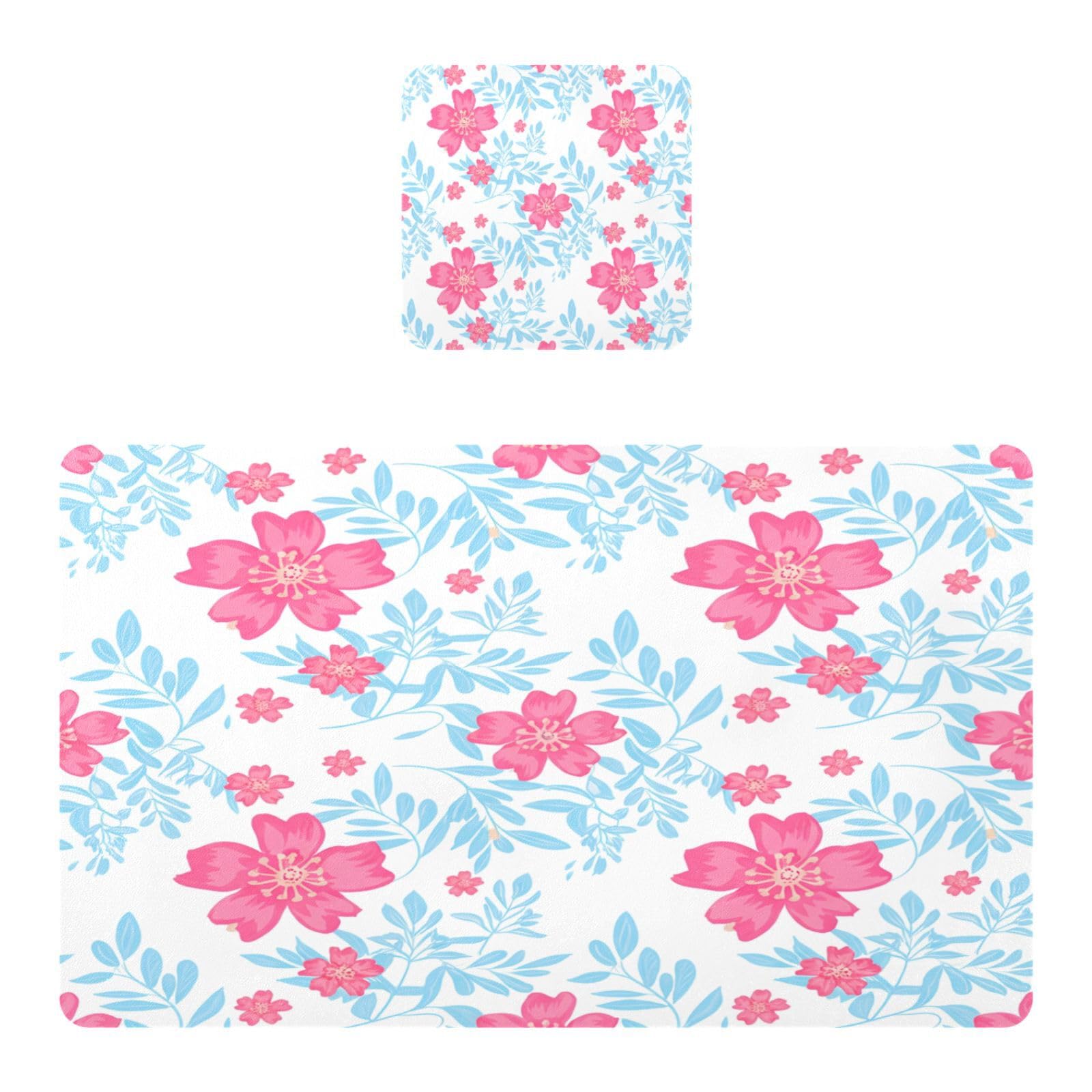 BURSTDDY Flowers Blue Leaves Placemat Waterproof Place Mat for Dining Table