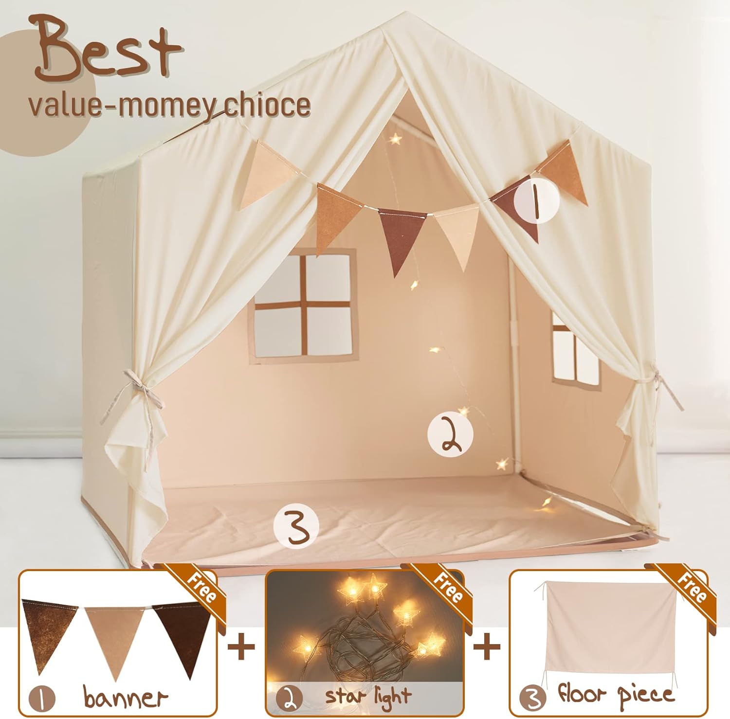 Suреr Bіg Clеаrаnсе! Large Kids Tent, Kids Playhouse with Banner,Light and Floor Piece, Tent for Kids Reading Nook, Playing, Enjoying, Easy to Assemble and Wash, Indoor and Outdoor, Boho Adult Tent, 52x35x51 Suреr Bіg Clеаrаnсе! Large Kids Tent, Kids Playhouse with Banner,Light and Floor Piece, Tent for Kids Reading Nook, Playing, Enjoying, Easy to Assemble and Wash, Indoor and Outdoor, Boho Adult Tent, 52x35x51