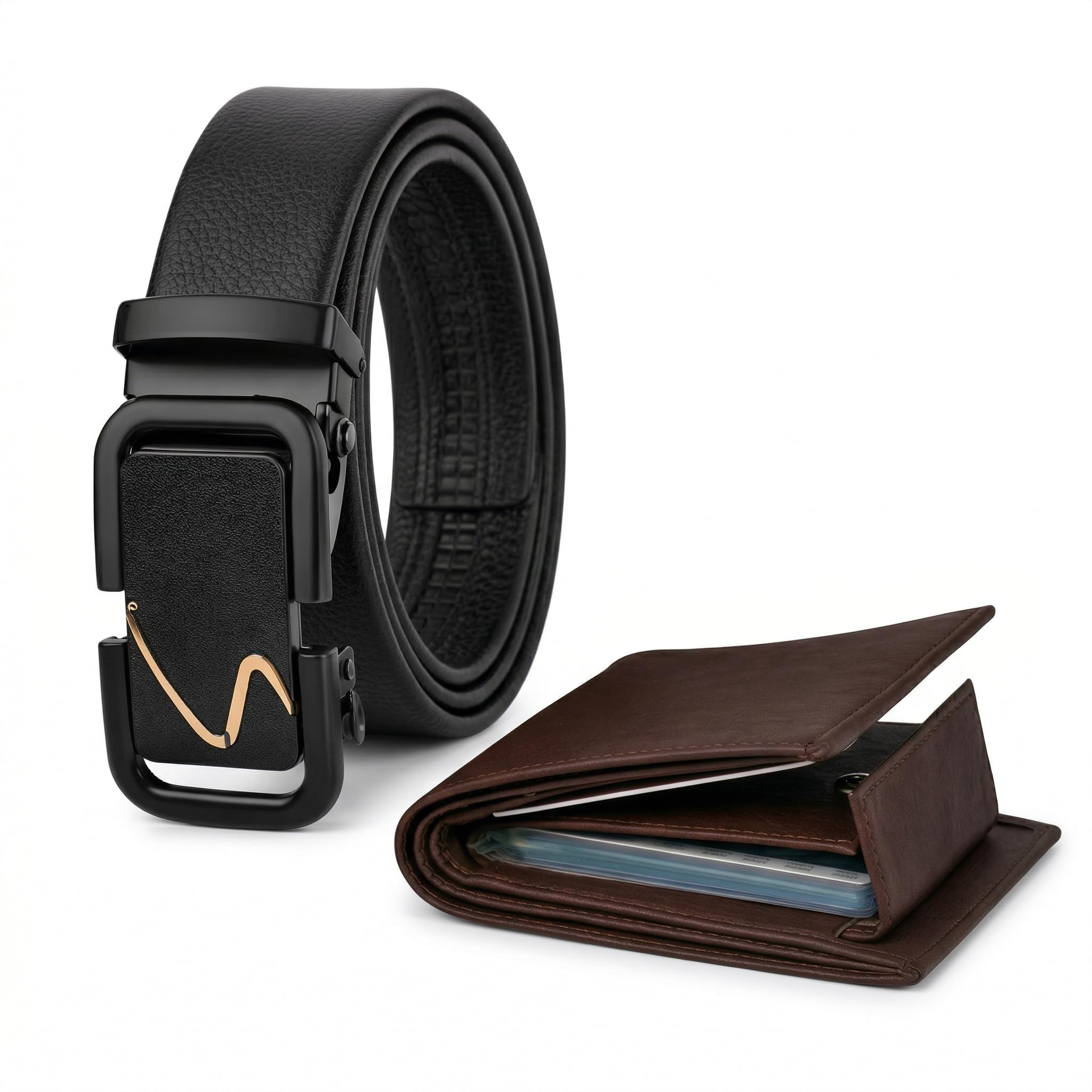 Men Brown Tactical Flip-Top Nylon Belt & Tan Artificial Leather Wallet Gift Set-image-27