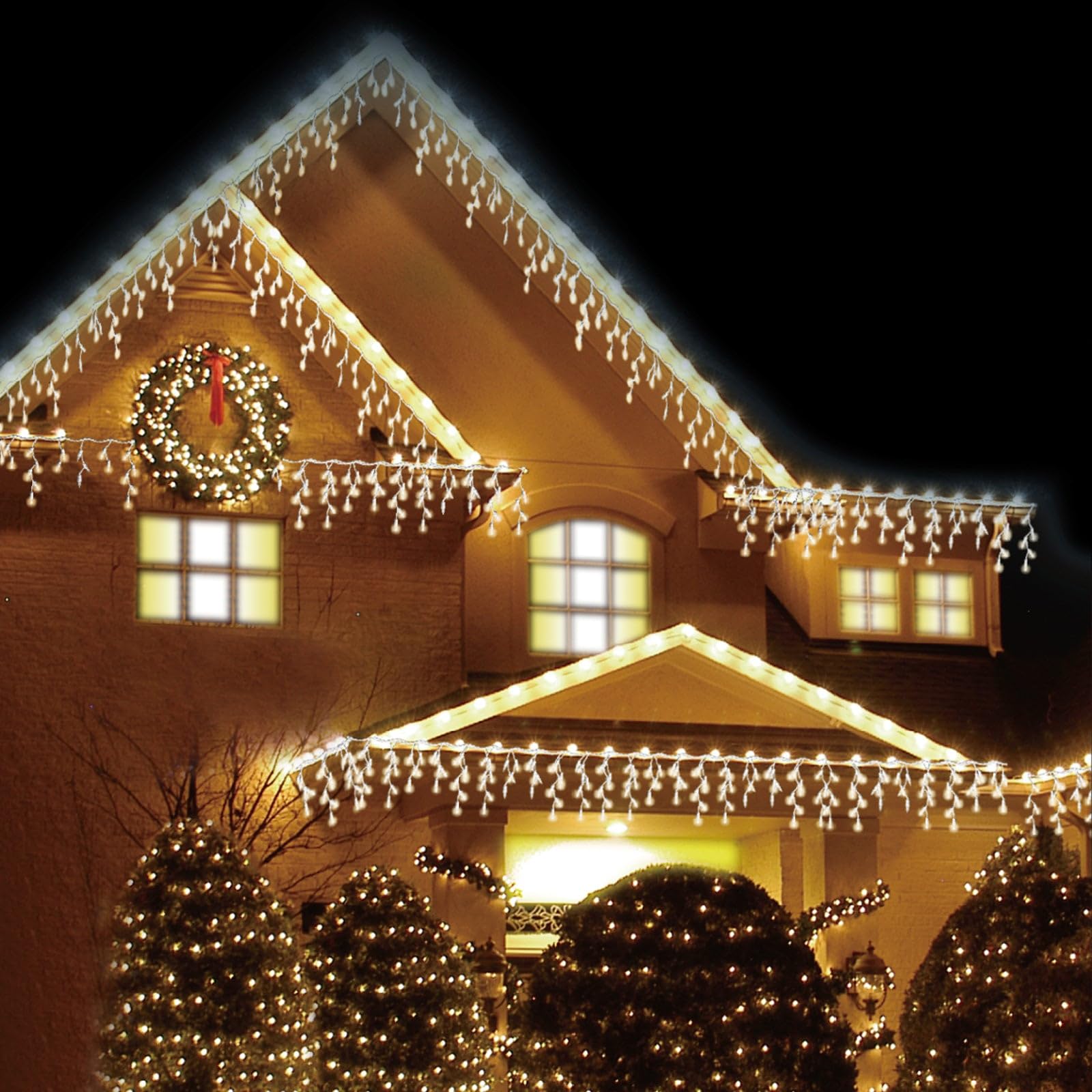 Amos Warm White Christmas Icicle Lights - 720 Led Lights Memory Function Timer 21.5 Meter Length