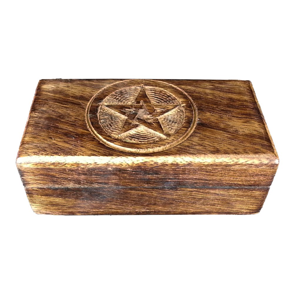Wooden Pentagram Box - Hand Carved Wood Jewellery and Storage Box - Small
