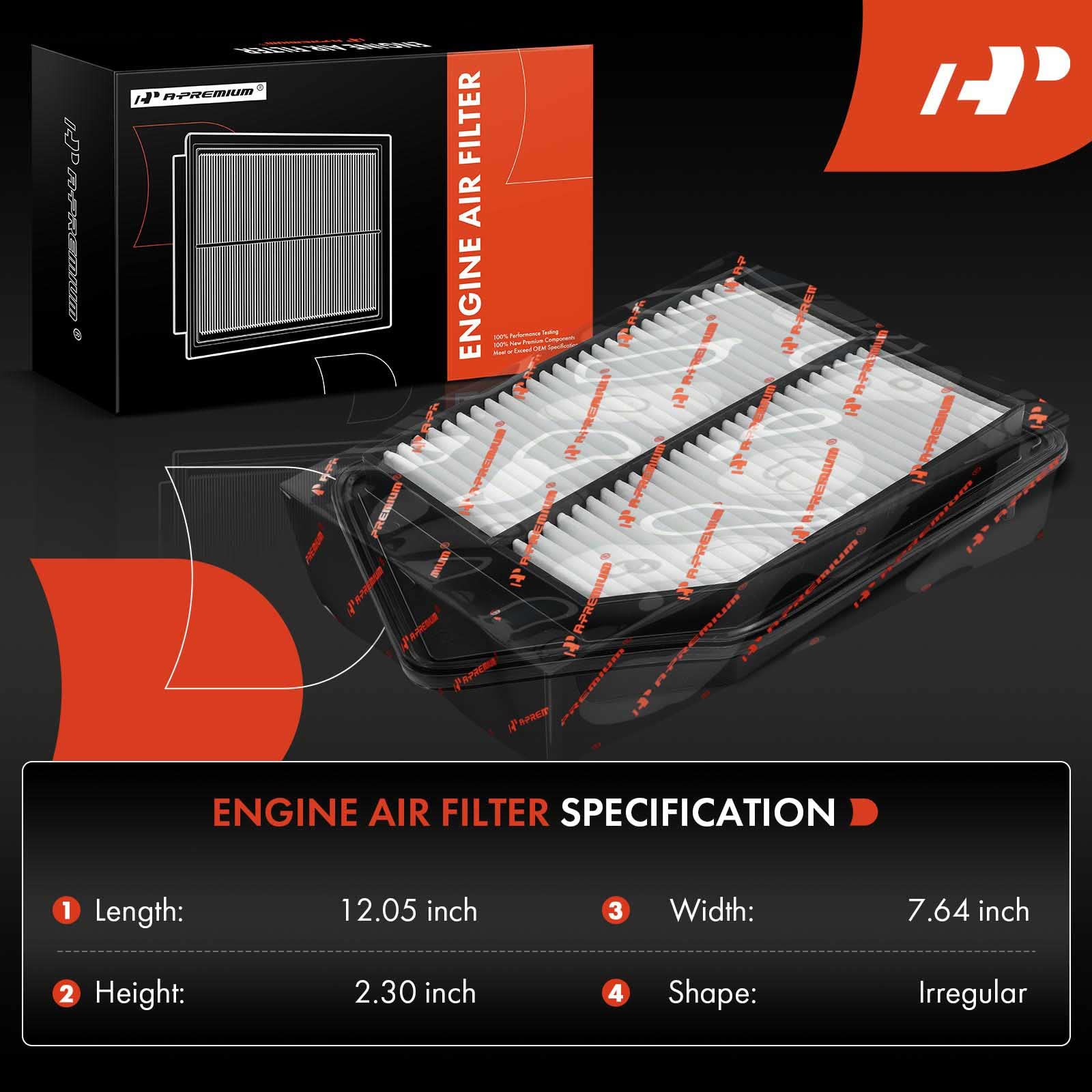 A-Premium Engine Air Filter Compatible with Acura TLX 2015 2016 2017 2018 2019 2020 & Honda Accord 2013 2014 2015 2016 2017, L4 2.4L, Rigid Panel, Replace# 172205A2A00
