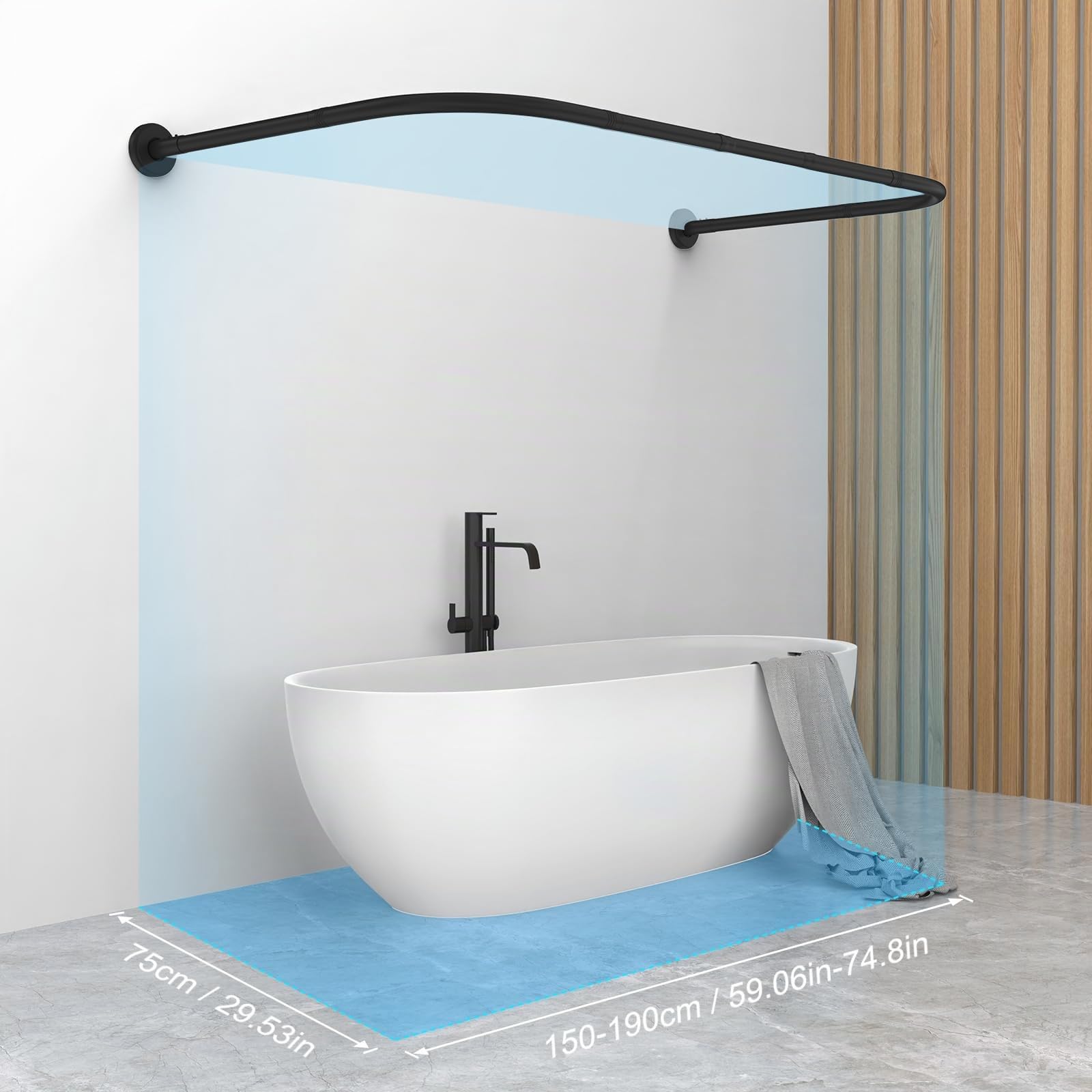 Asta Tenda Doccia Angolare 2 in 1 Forma U o L, Bastone Doccia Estensibile in Acciaio Inox 304, Binario Regolabile per Tenda Vasca e Spogliatoio, Carico 25kg, con 24 Ganci, Nero