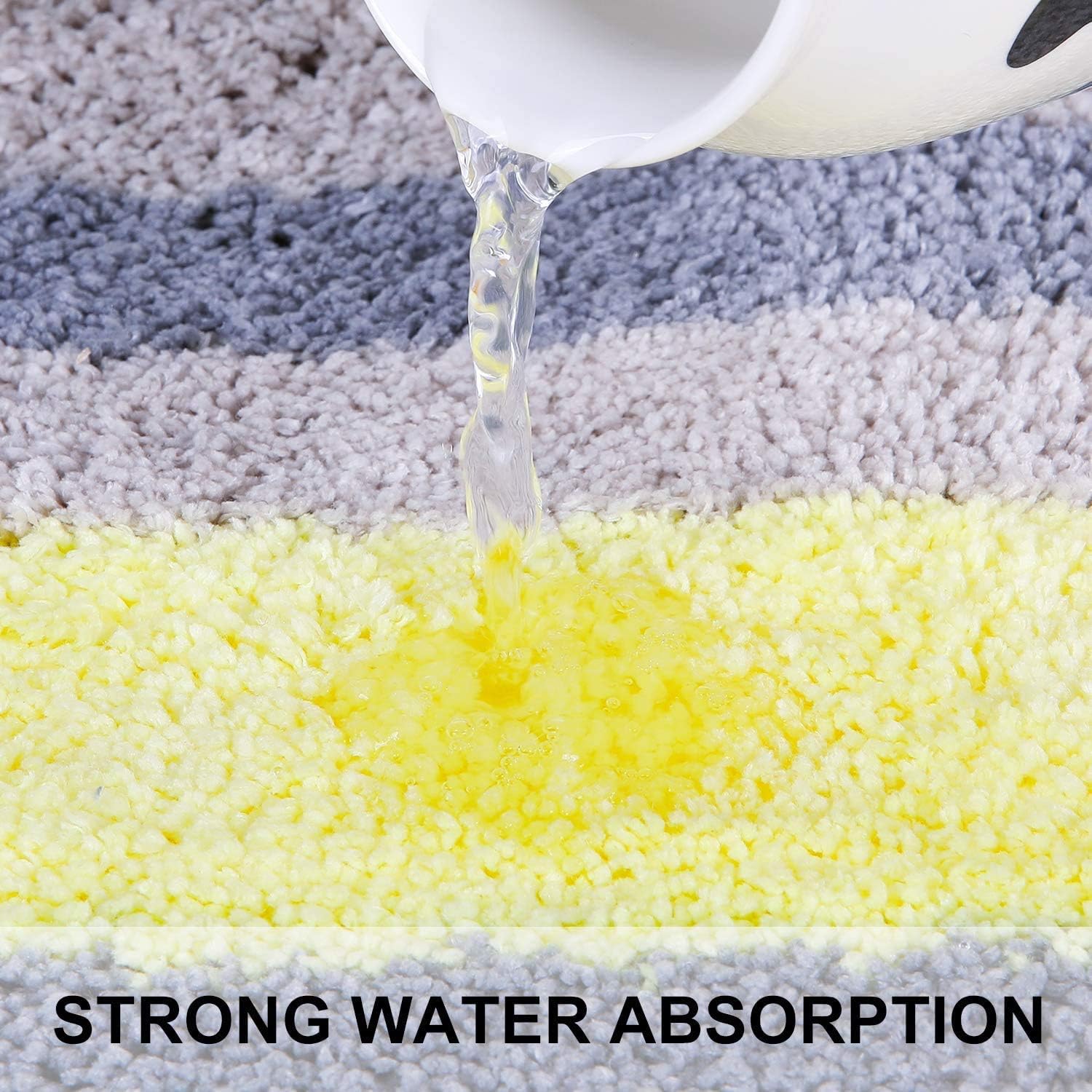 Buganda Non-Slip 2 Pieces Bathroom Rugs Set Water Absorbent Soft Microfiber Shaggy Bath Mat Machine Washable Bath Rugs for Bathroom (17”x 24” + 17”x 47”, Yellow/Grey)