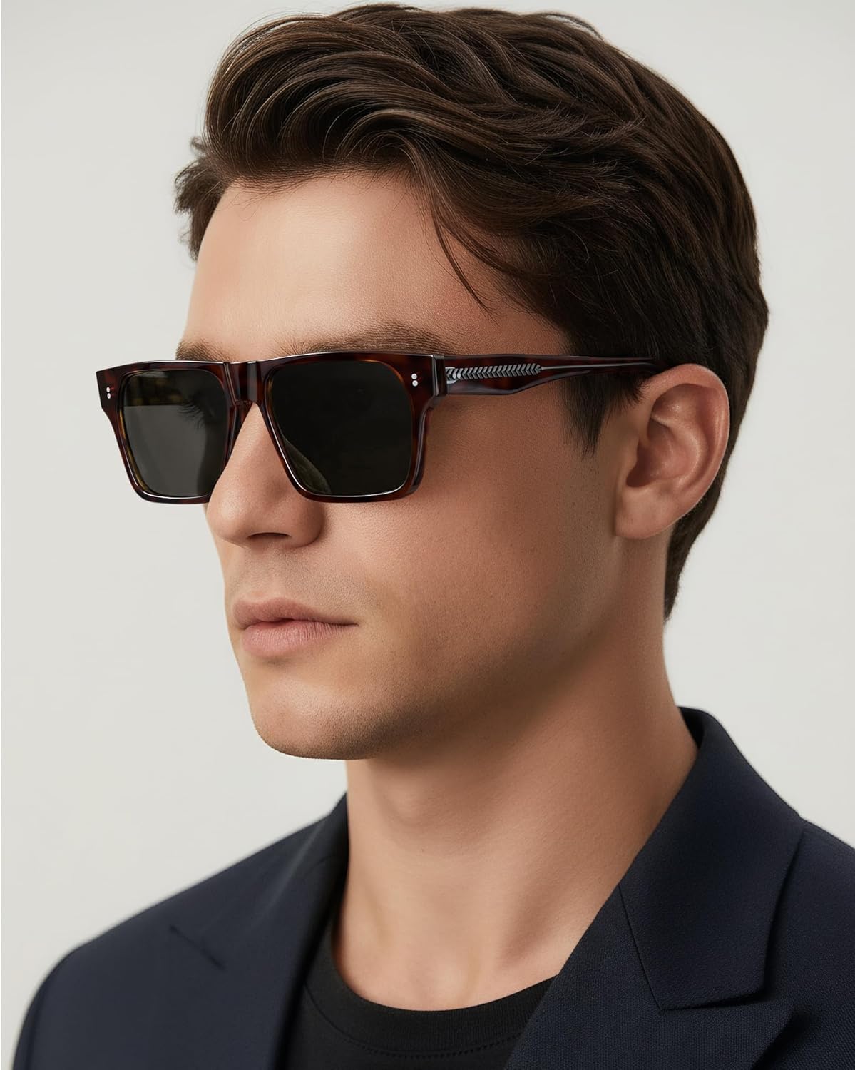 CARFIA Modern Sunglasses for Men Polarized UV400 Protection Flat Large Wrap Square Acetate Driving Glasses - Image 2