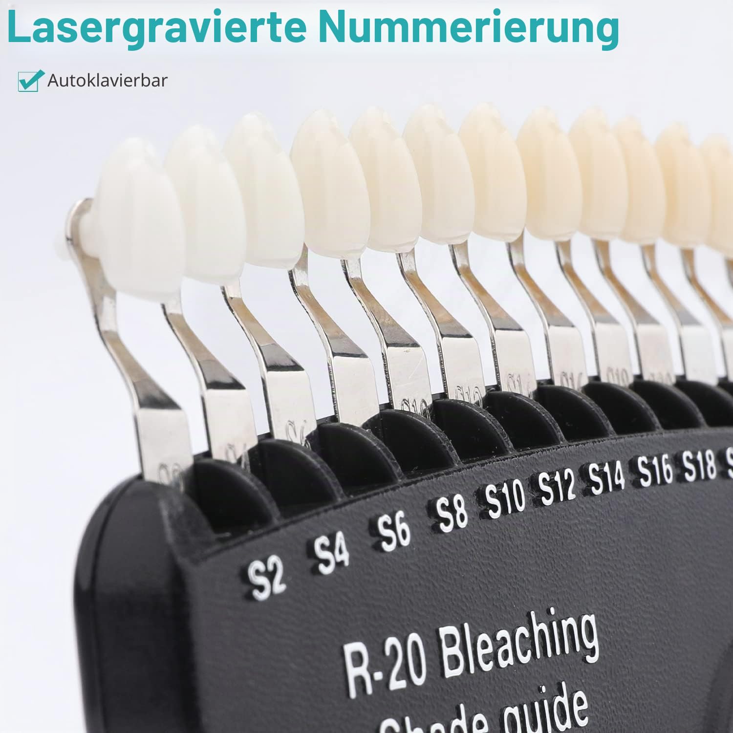 Dental Shade Guide Professionelle 3D R-20 Zahnaufhellung Diagramm mit 20 Farben Zahnschattierungsführung mit Spiegel