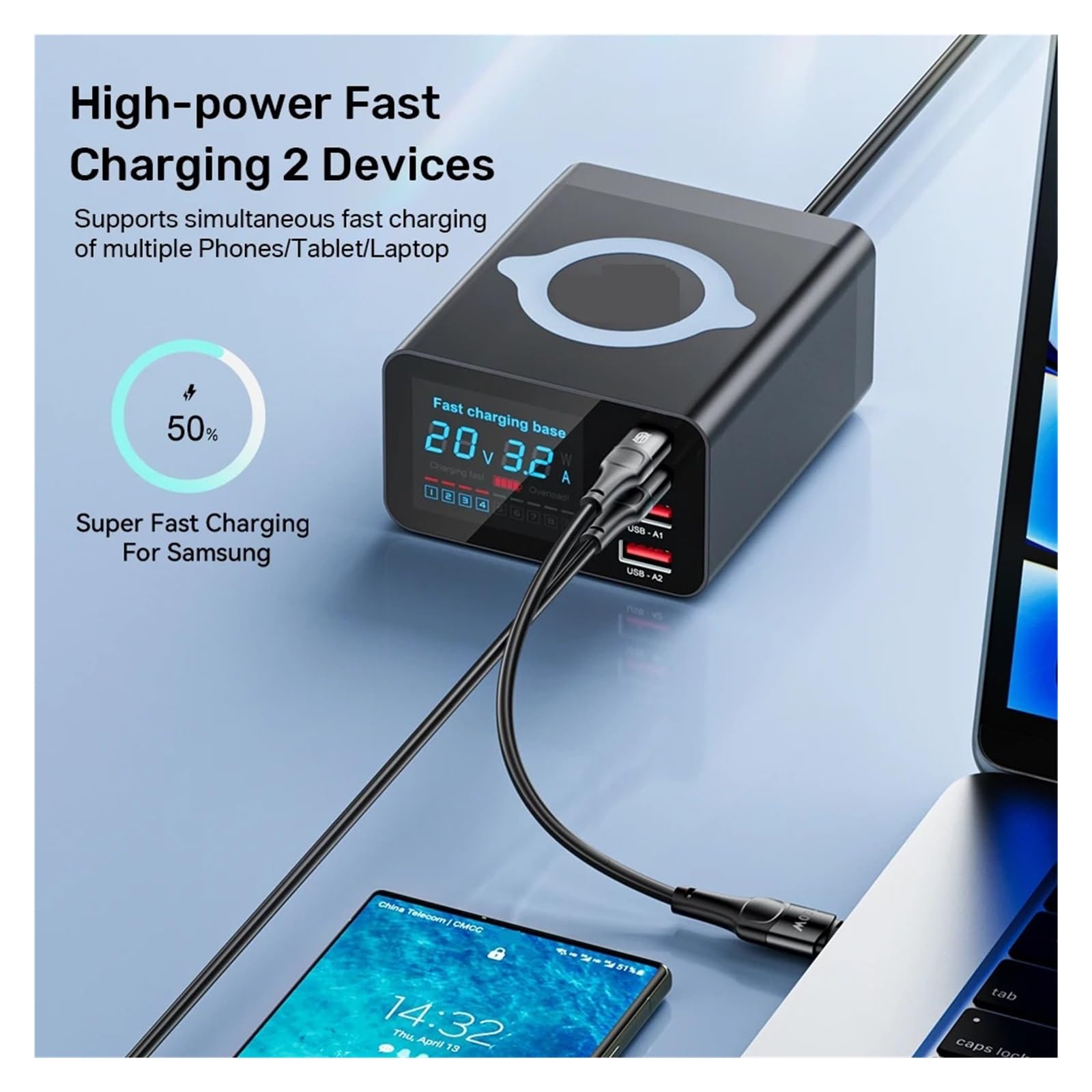 Caricabatterie Wireless Caricabatterie Rapido Tipo C Da 110 W Display LCD Stazione Di Ricarica USB 5 In 1 For Laptop Cassaforte Veloce(With 100w 1m cable)