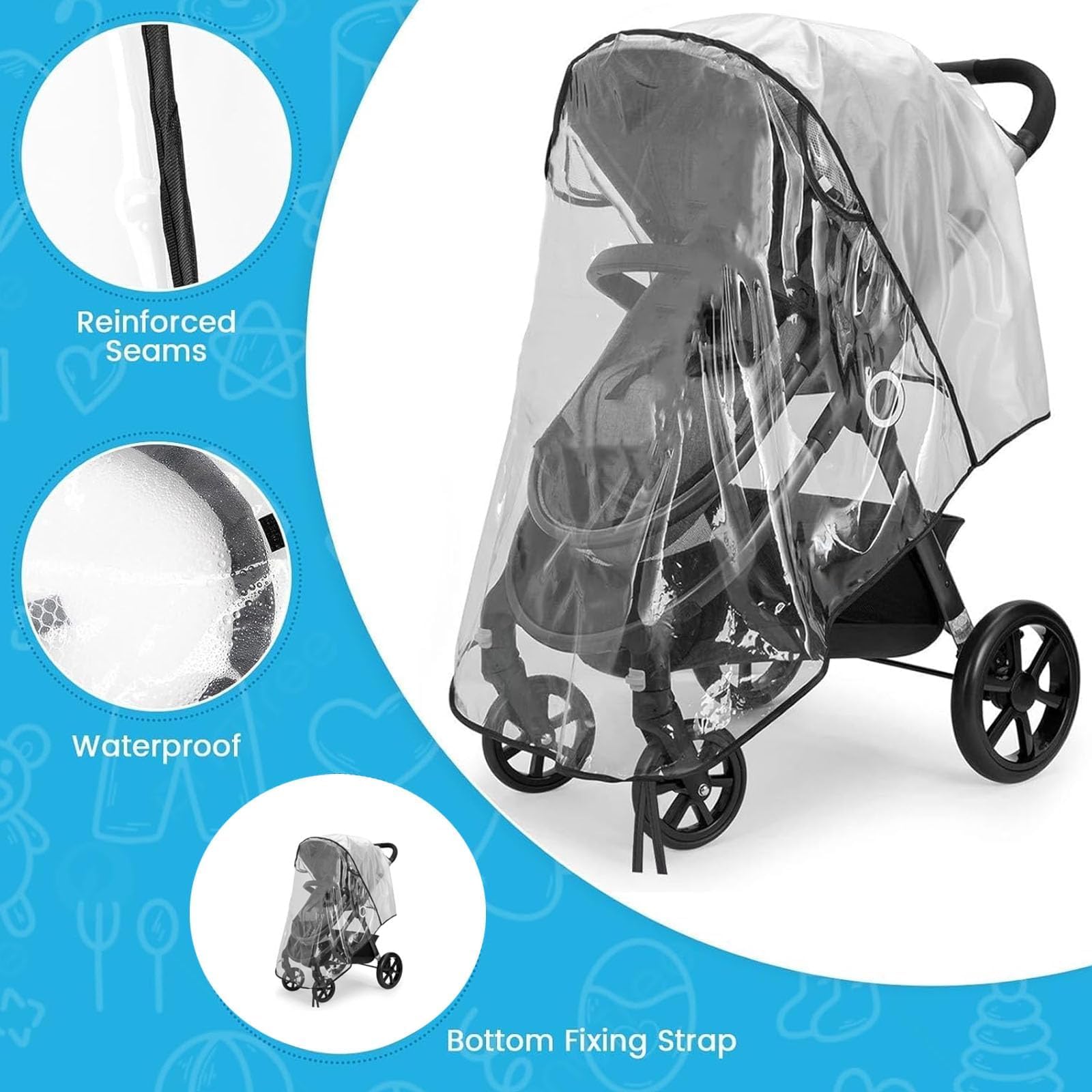 1 Pcs Universal Rain Cover for Pushchair Stroller,Universal Rain Cover for Stroller,Baby Travel Weather Shield - Image 3