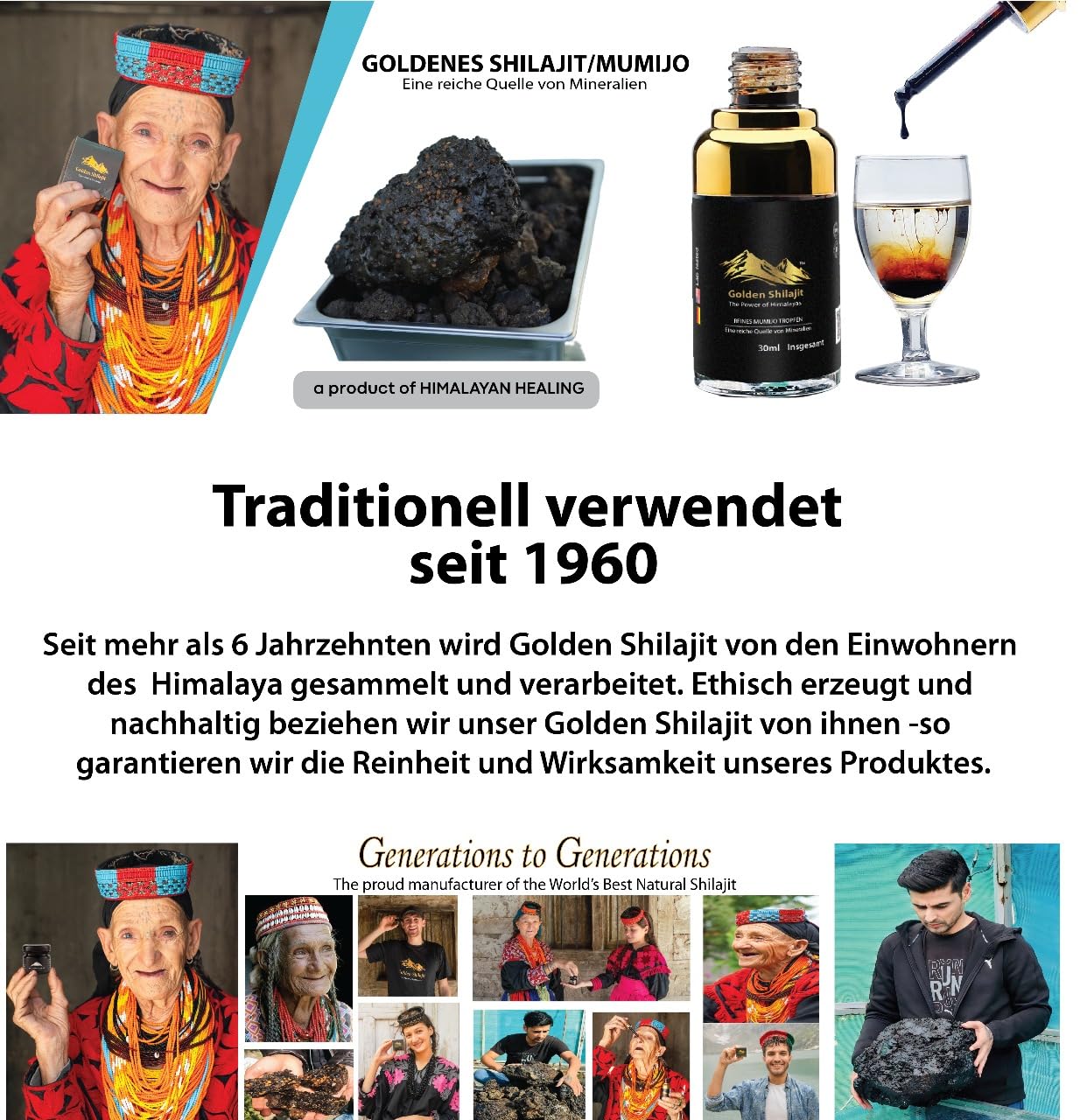 Goldene Shilajit-Tropfen 50 ml Flüssiges Himalaya-Mumijo-Shilajit 100-Tage-Vorrat Komplex mit über 85 Mineralien&Spurenelementen Fulvinsäure und Huminsäure Rein natürlich Vegan Laborgeprüft