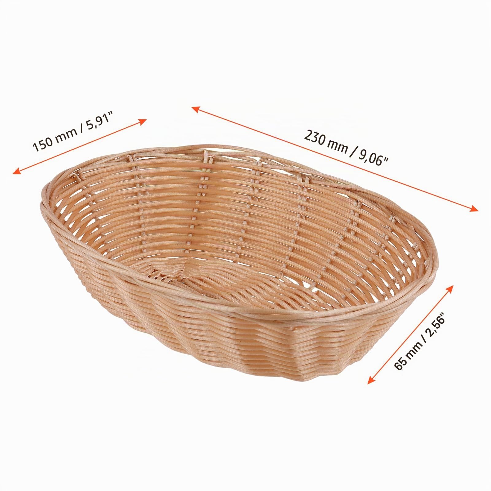 SINJEUN Lot de 15 corbeilles à pain ovales en plastique - 23 x 15 x 6,5 cm - Corbeille à pain ovale - Panier de rangement tressé - Pour cuisine, pain, fruits