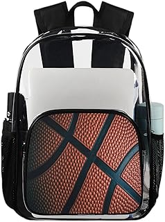 Mochila transparente com estampa de basquete, mochila transparente impermeável de renda de basquete mochila transparente de PVC com alça de ombro reforçada para escola, trabalho, viagens, Multicor