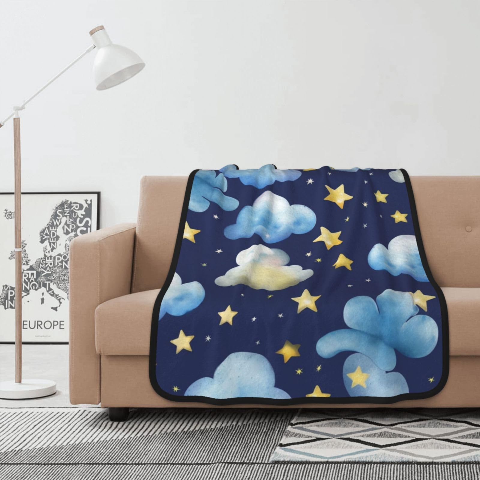 Couverture polaire étoiles 102x127 cm en flanelle double face pour lit