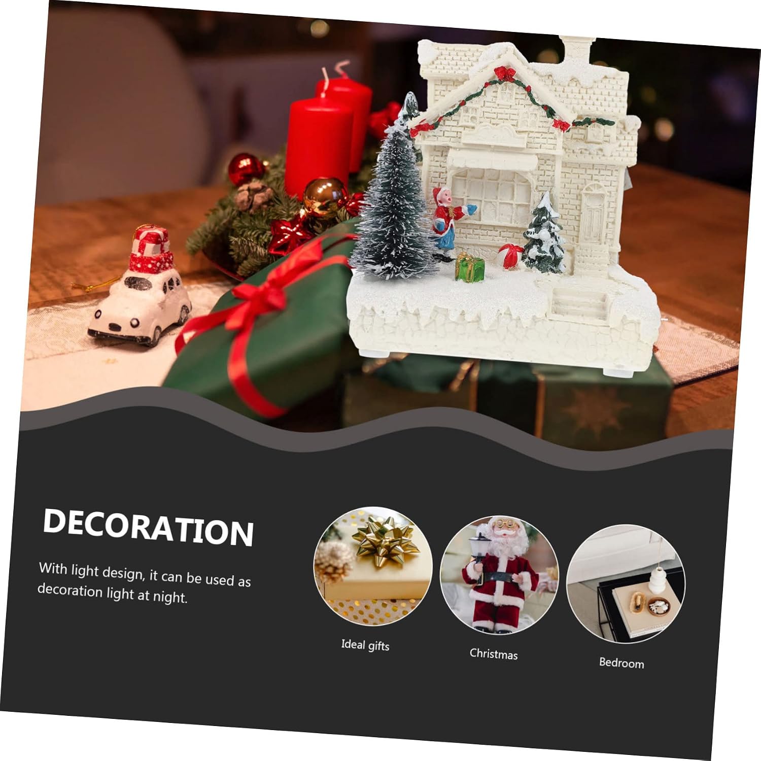 1pc Christmas House Ornament Festive Resin Desktop Decor for Holiday Parties Night Light Feature Cute for Home and Garden