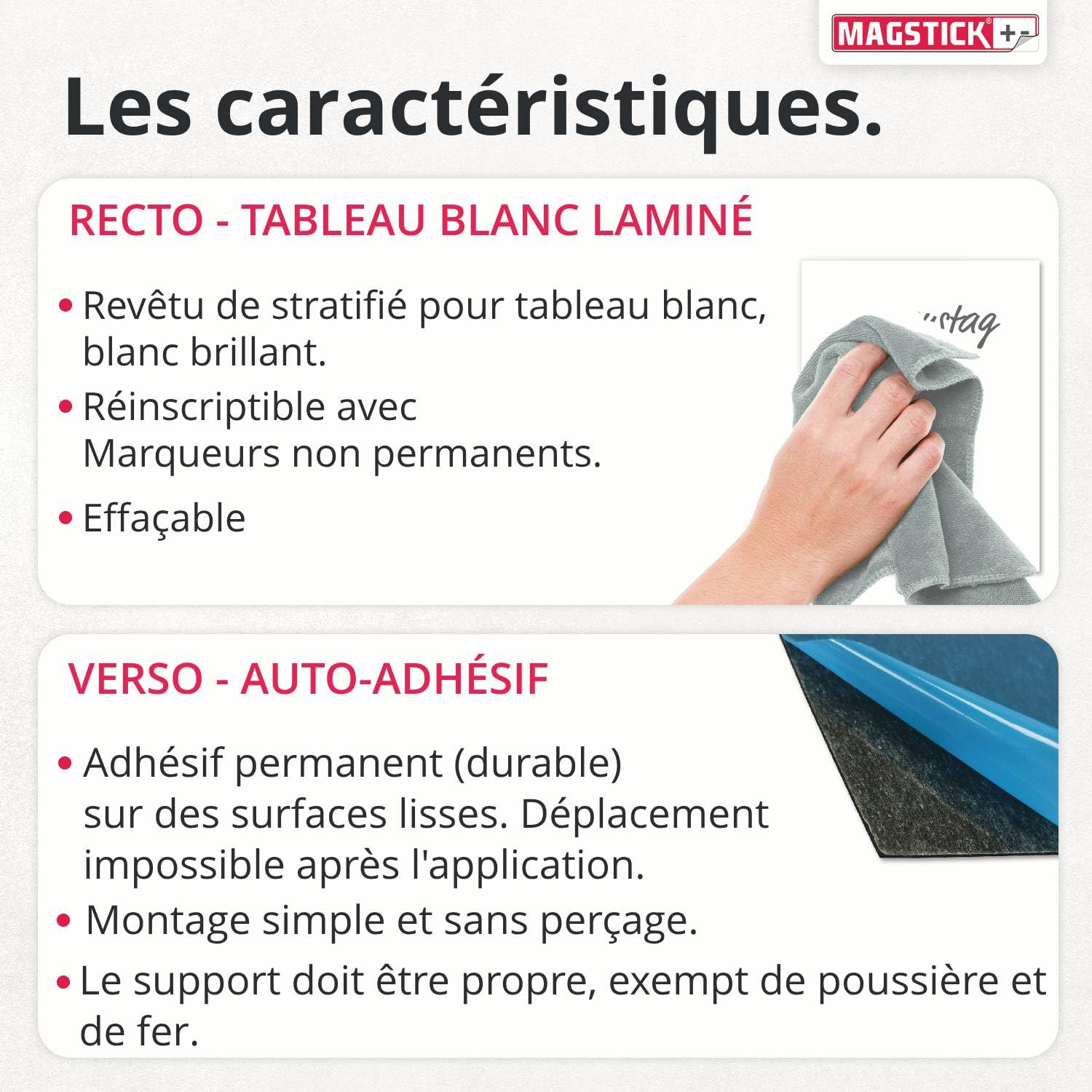 ferrofolie autocollante pour tableau blanc I DIN A1 I flexible, réinscriptible et effaçable I surface magnétique pour aimants I couleur blanche I mag085