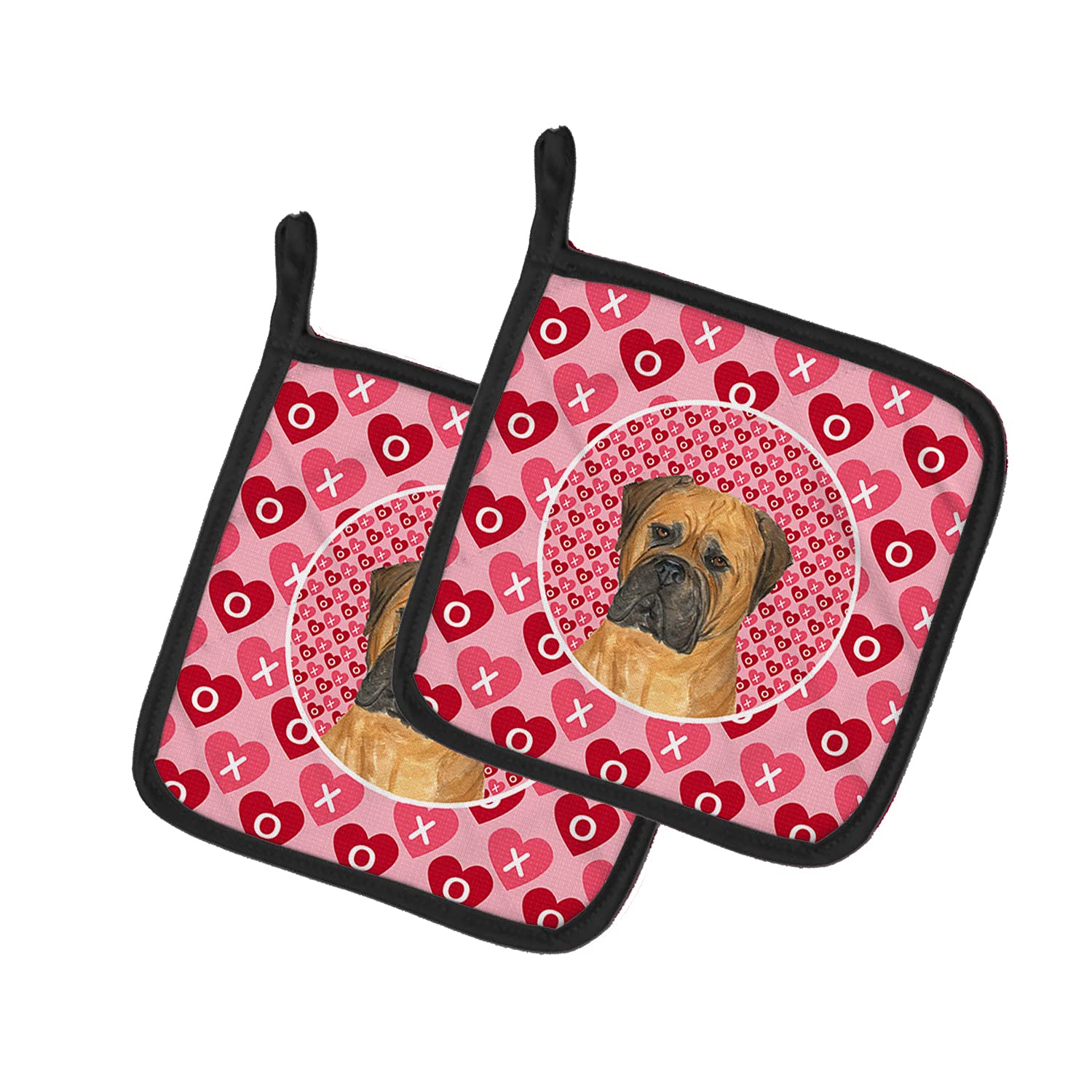 Caroline's Treasures Bullmastiff SS4517PTHD, coppia di presine con cuori e ritratto di San Valentino, in tessuto, multicolore