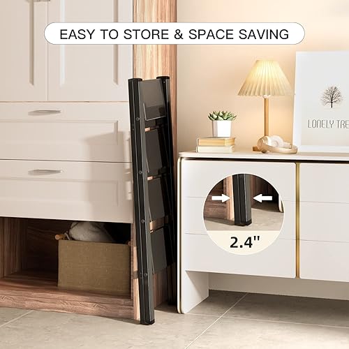 Miniatura 10 de GameGem Escalera de 2 escalones, taburete plegable de aluminio de 2 escalones con pedal antideslizante resistente y ancho, escalera de mano ligera y