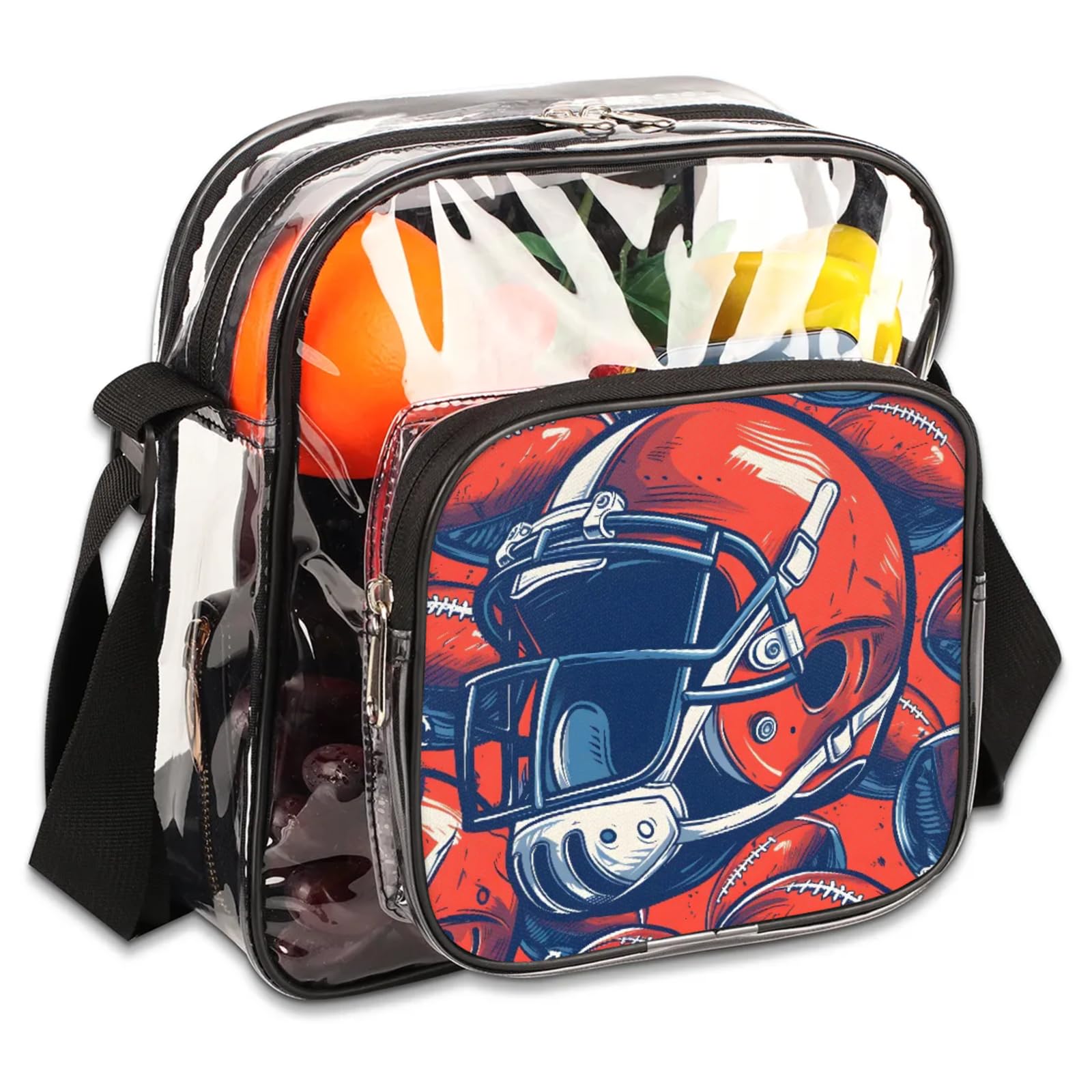 Clear Crossbody Bag Stadium Approved American Balls and Helmet Transparent Bag for Festivals, Sports Events, Concerts,Beach Bag for Women Men Clear Purse with Front Pocket Messenger Bag