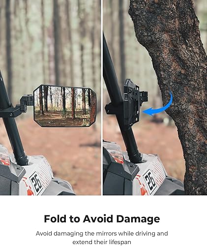 Miniatura 7 de KEMIMOTO Espejos laterales UTV, un espejo con dos propósitos, visión de 8 x 5.3 pulgadas de ancho para barra antivuelco de 1.65 a 2 pulgadas,