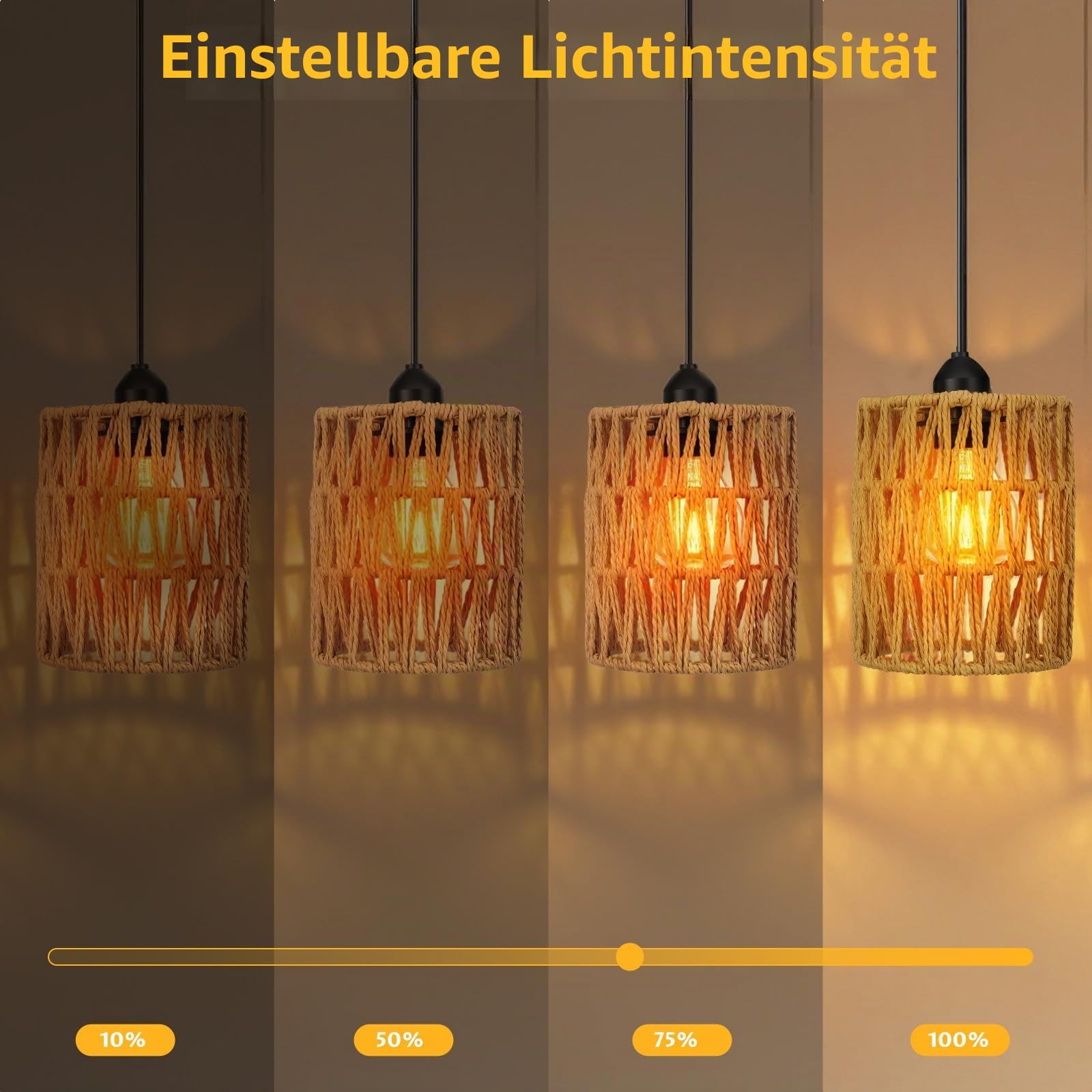 3er Set Hängelampen mit Fernbedienung - Dimmbare Rattan Pendelleuchte IP44 Wasserdicht - Boho Hängeleuchte für Garten, Terrasse, Wohnzimmer - Innen & Außen ohne Stromanschluss - Batteriebetrieben