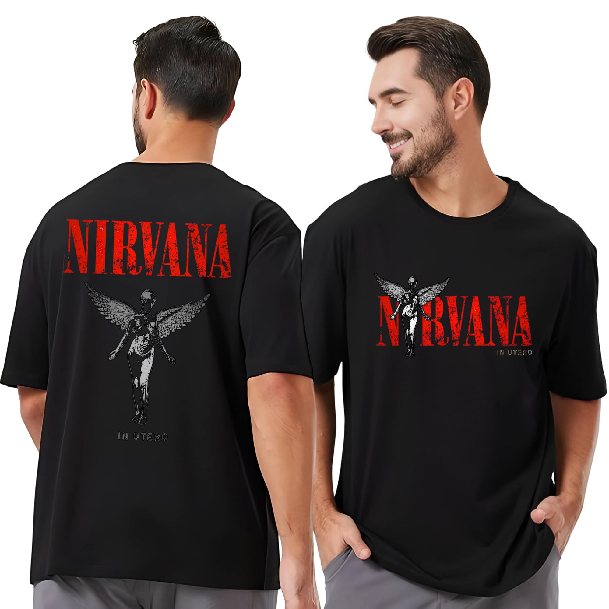 NIRVANA ブラック Tシャツ Buy Nirvanna in Utero Graphic Oversize T-Shirt, Black, Winged