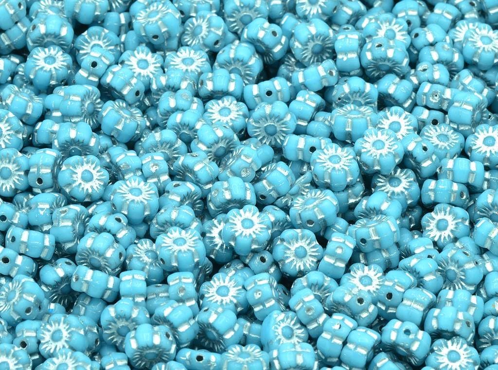 300pcs Flower Beads, Opaque Red Vega Iris (93200-15781), Glass, Czech Republic (0.31 inches)